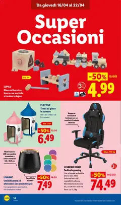 Anteprima del volantino Lidl volantino Nuova Apertura Bologna valido a partire dal 16.04.2026 | Pagina: 14 | Prodotti: Braccioli, Olio, Gioco, Sedia