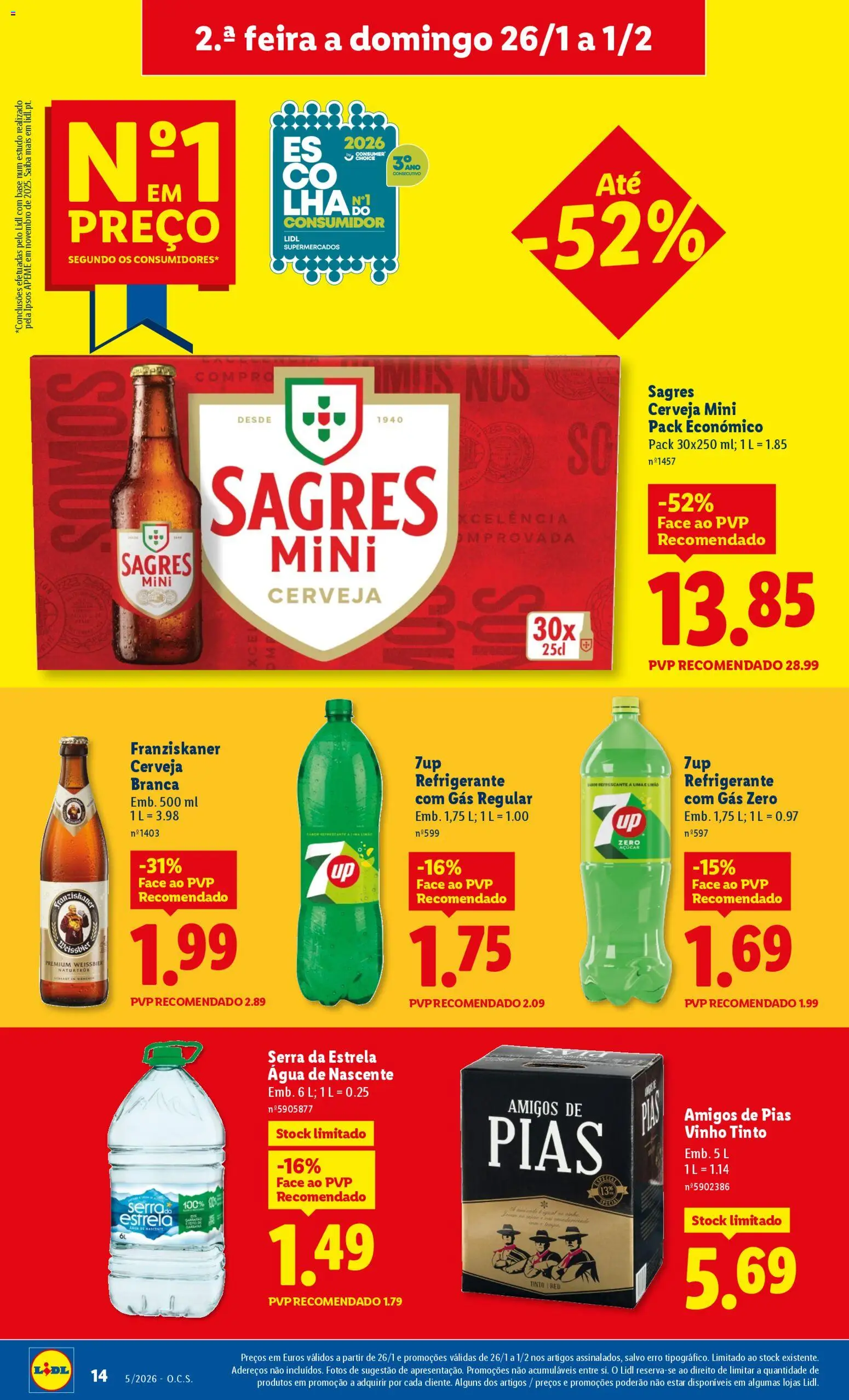 Lidl folheto │ válido de 26.01.2026 | Página: 14 | Produtos: Agua, Vinho, Soda, Vinho tinto