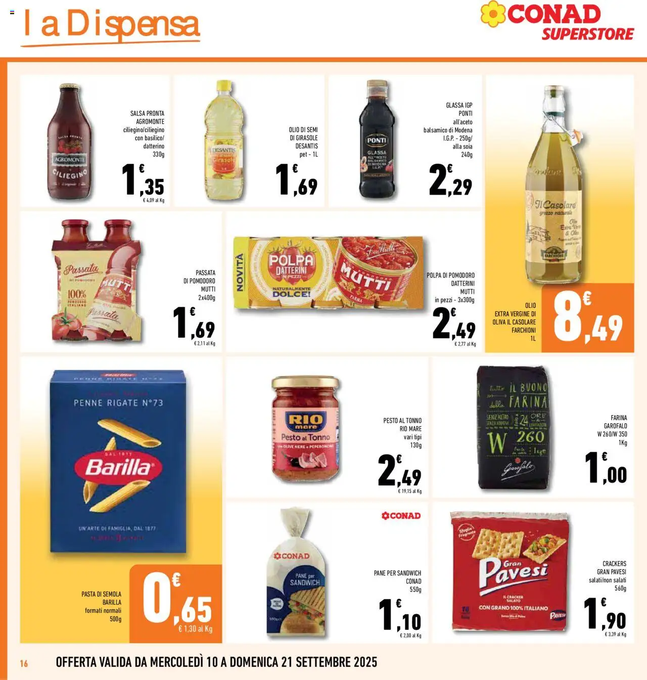 Volantino Conad del 10.09.2025 | Pagina: 16 | Prodotti: Pane, Crackers, Tonno, Glassa