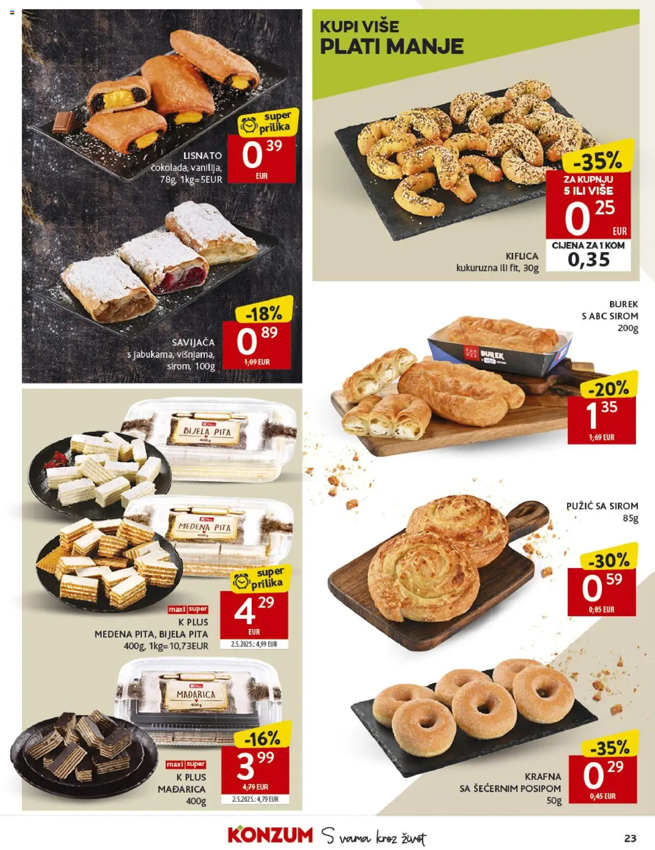 Konzum HR akciós ujság - amely érvényes a következő dátumtól: 17.09.2025 | Oldal: 23 | Termékek: Burek, Pita