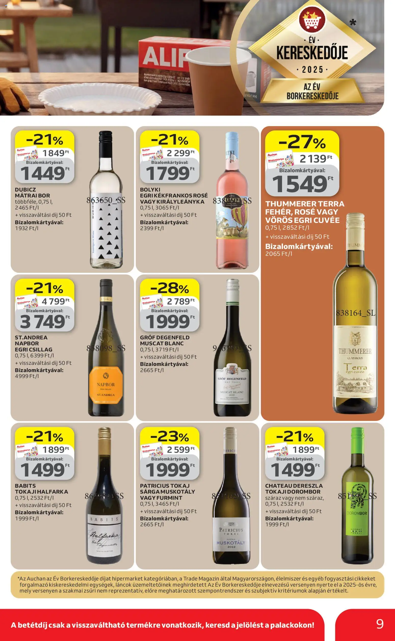 Auchan akciós ujság - amely érvényes a következő dátumtól: 09.04.2026 | Oldal: 9 | Termékek: Bor