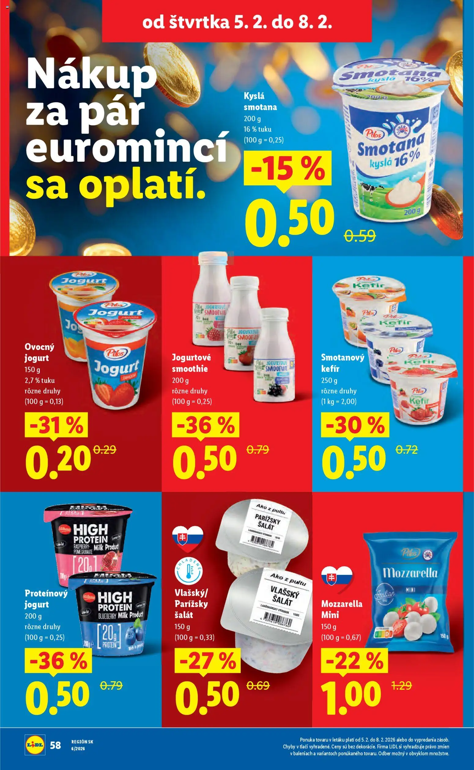 Nové Lidl akcie – leták je platný od 05.02.2026 | Strana: 24 | Produkty: Jogurt, Mozzarella, Protein, Šalát