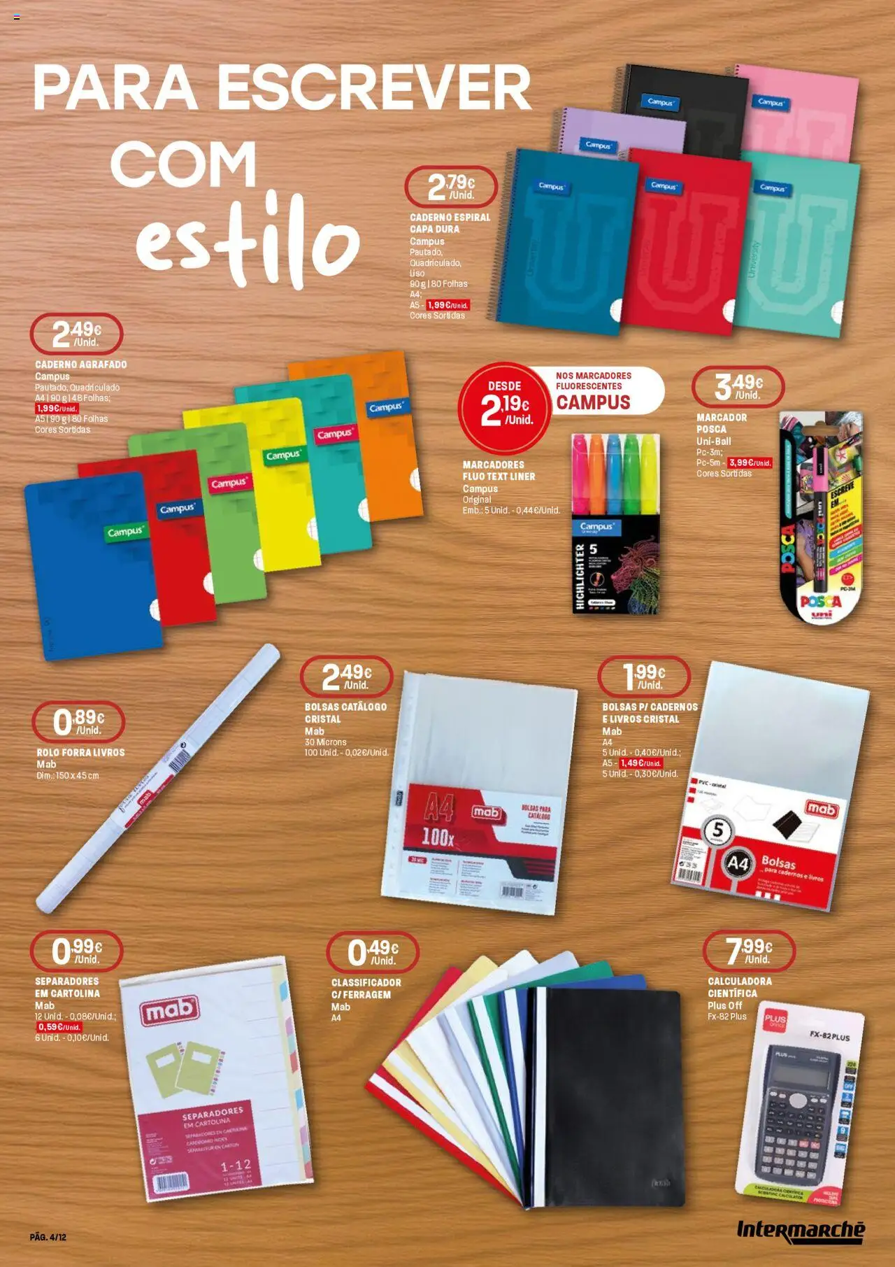 Intermarché folheto │ válido de 21.08.2025 | Página: 4 | Produtos: Caderno, Calculadora