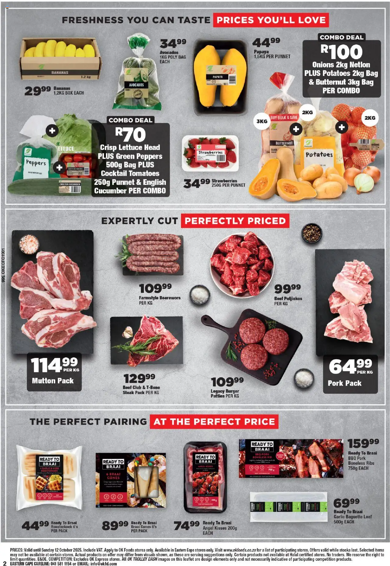 New OK Foods catalogue – valid from 24.09.2025 | Page: 2 | Products: Bag, Boerewors, Tomatoes, Avocados