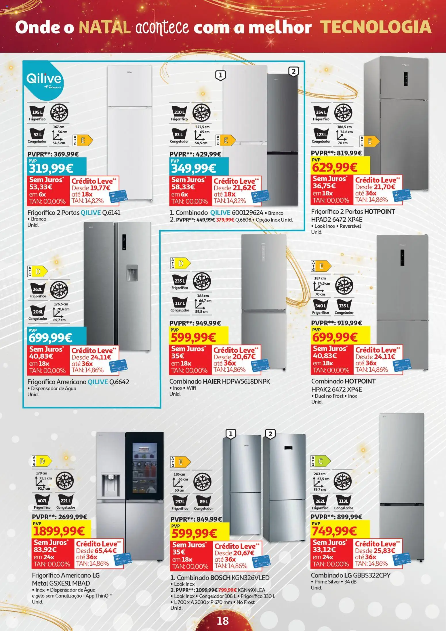 Auchan - Onde o Natal acontece com a melhor tecnologia │ válido de 21.11.2025 | Página: 18 | Produtos: Agua, Frigorífico, Congelador, Portas