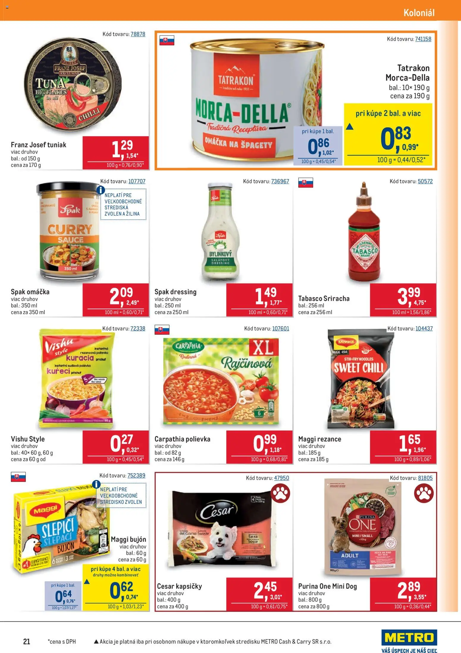 Nové Metro akcie – leták je platný od 08.04.2026 | Strana: 21 | Produkty: Bujón, Chilli, Omáčka, Špagety