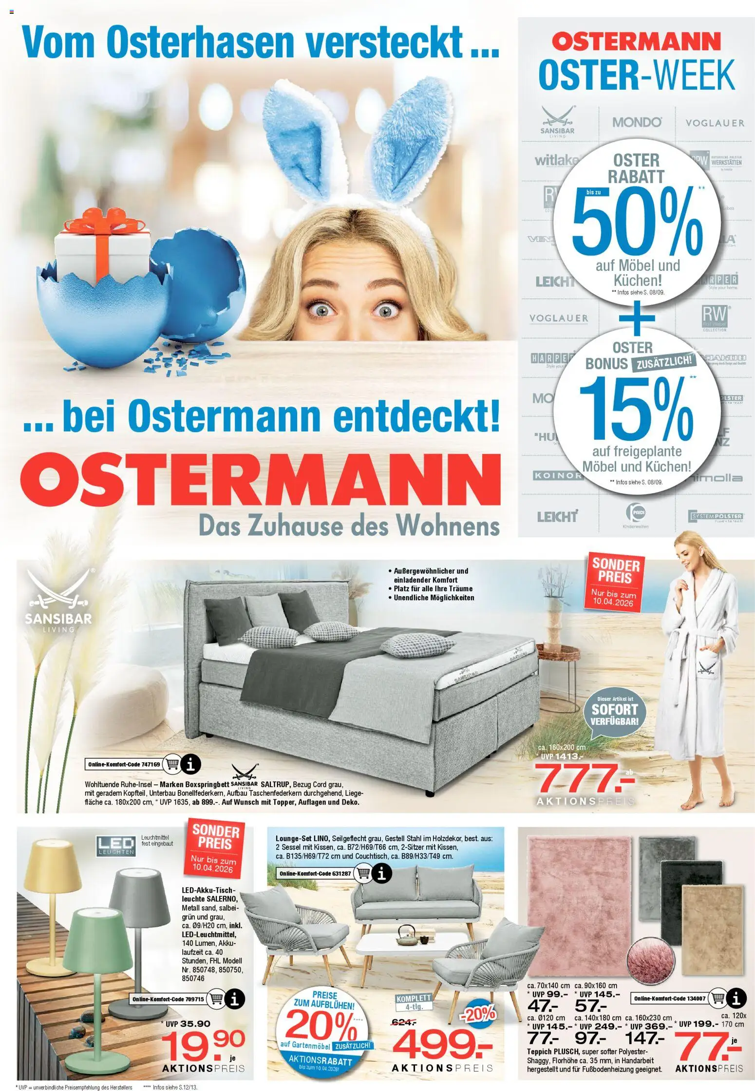 Ostermann Prospekt 	 – gültig ab 28.03.2026 | Seite: 1 | Produkte: Sessel, Boxspringbett, Liege, Teppich