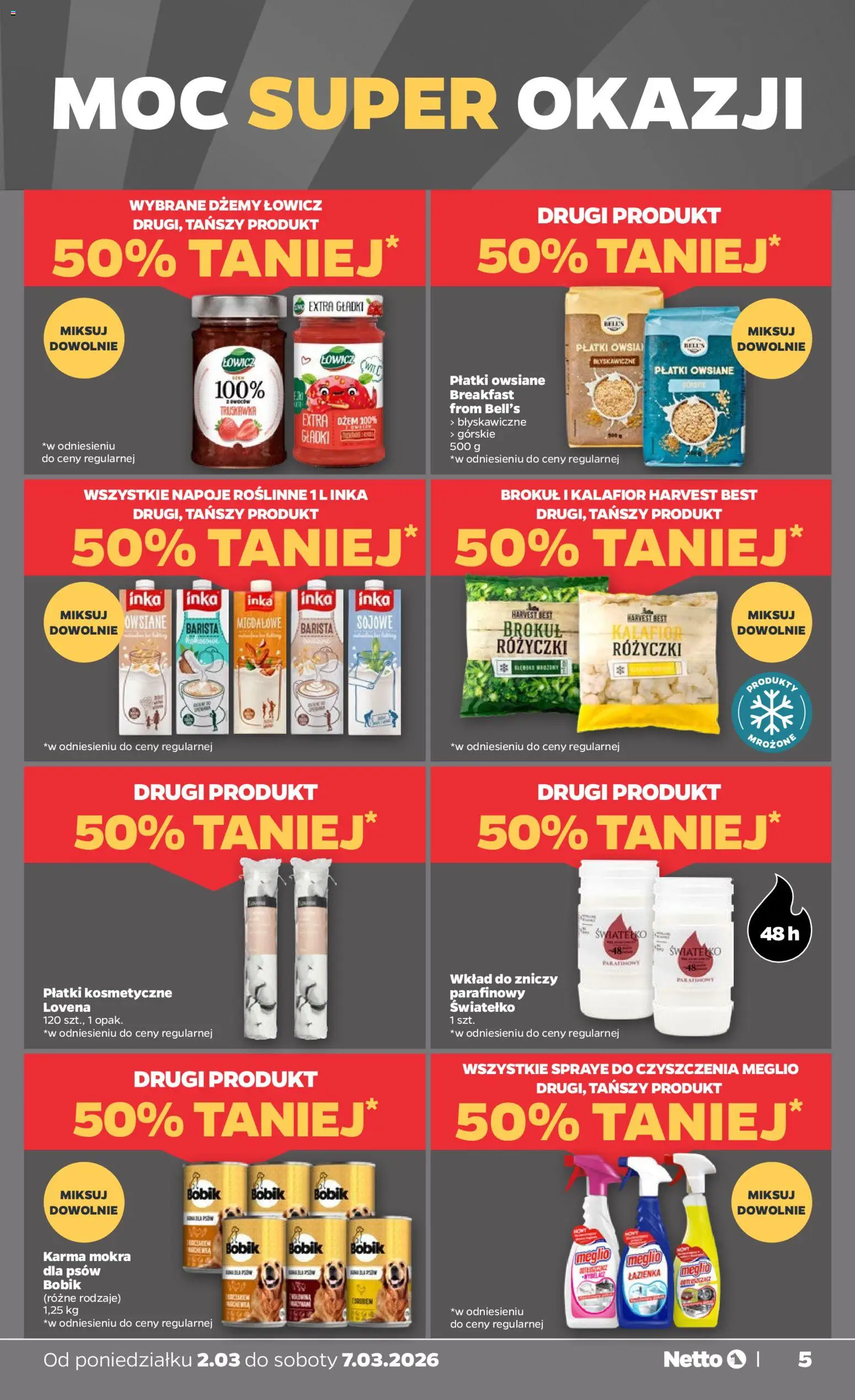 Netto gazetka od poniedziałku spożywcza od 02.03.2026 | Strona: 5 | Produkty: Meglio, Kalafior, Brokuł, Dżem