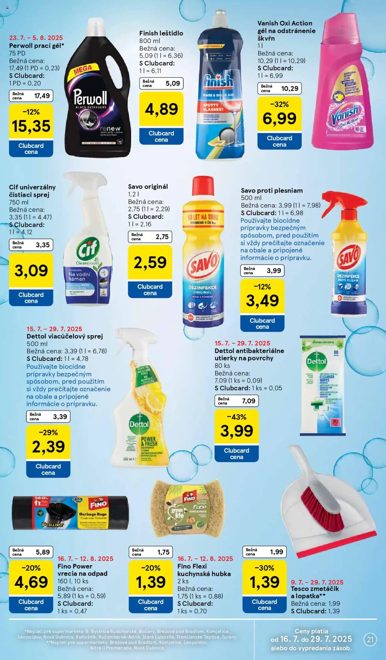 Tesco Supermarket - leták │ platný od 23.07.2025 | Strana: 21 | Produkty: Savo, Vanish, Hubka, Cif