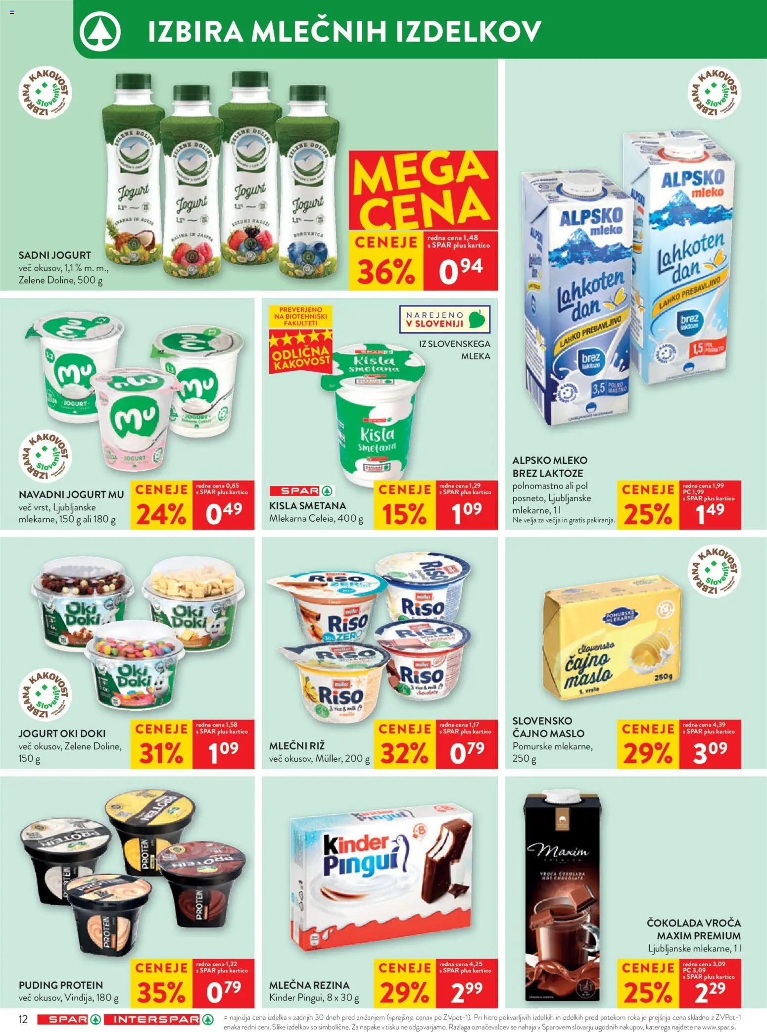 Novi Spar katalog ponudbe – veljaven od 21.01.2026 | Stran: 14 | Izdelki: Maslo, Cokolada, Kisla smetana, Smetana