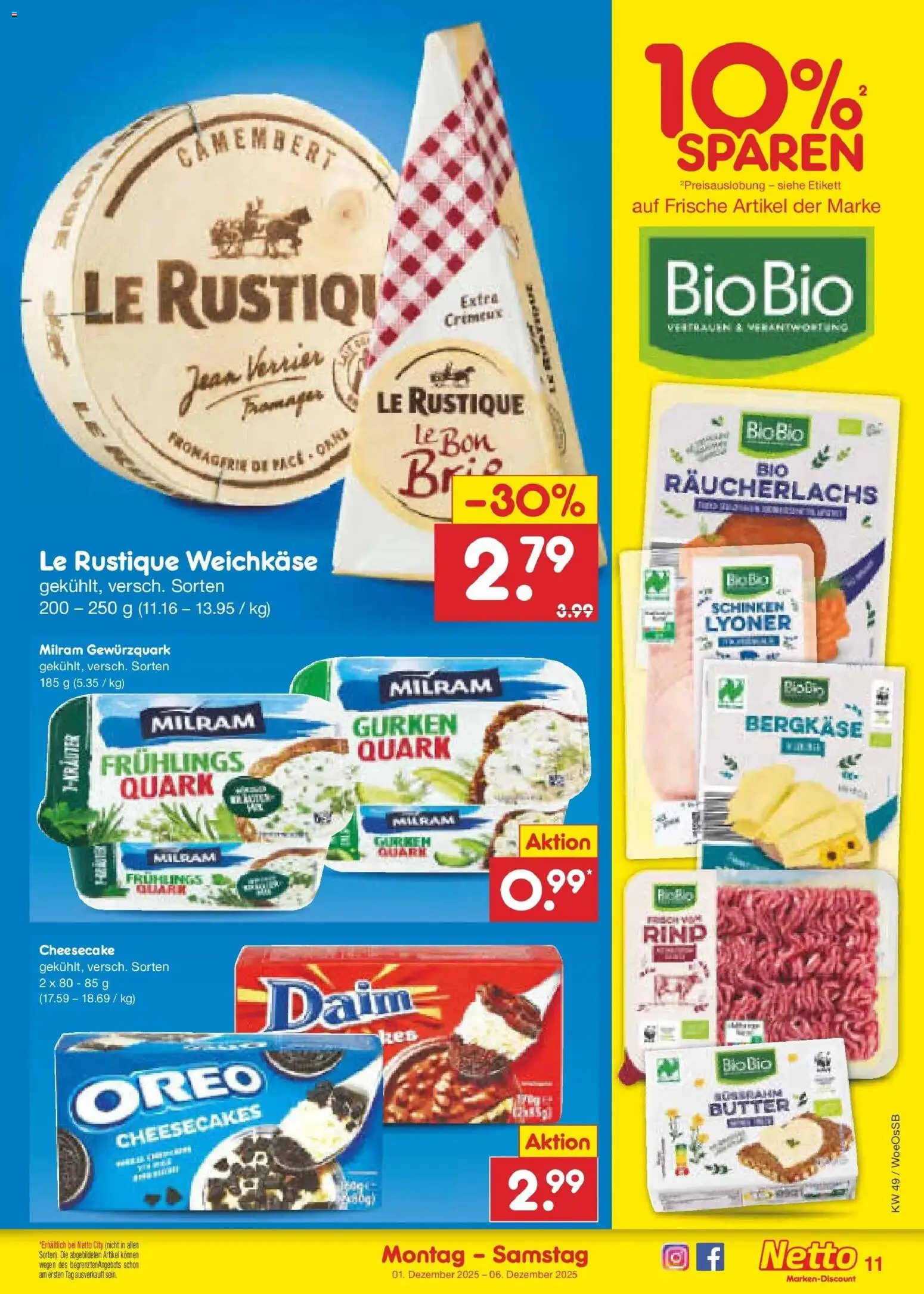 Netto Marken-Discount prospekt Gemmingen	 – gültig ab 01.12.2025 | Seite: 11 | Produkte: Quark, Butter, Räucherlachs, Gurken