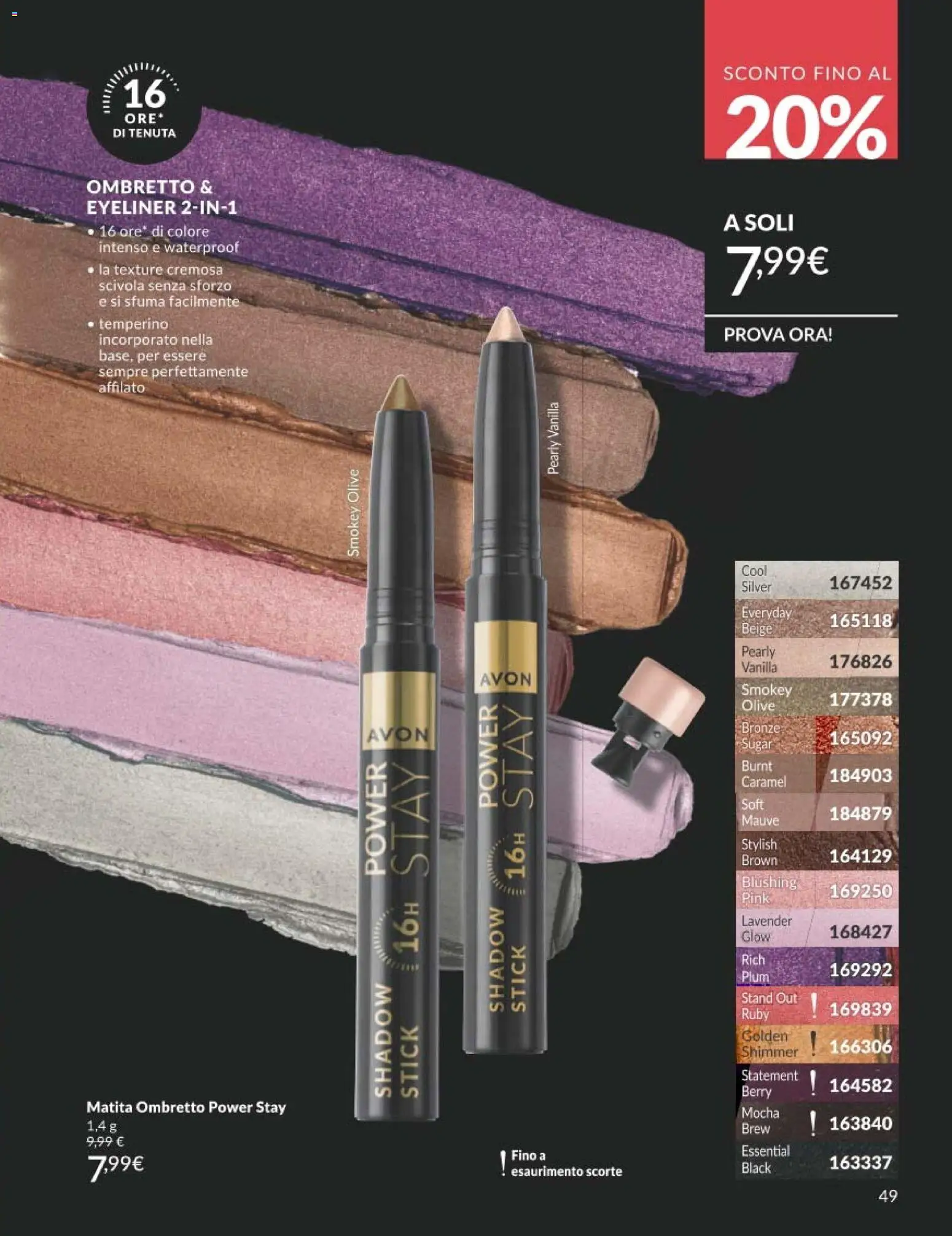 Volantino Avon del 01.04.2026 | Pagina: 49 | Prodotti: Ombretto, Eyeliner, Olive, Temperino