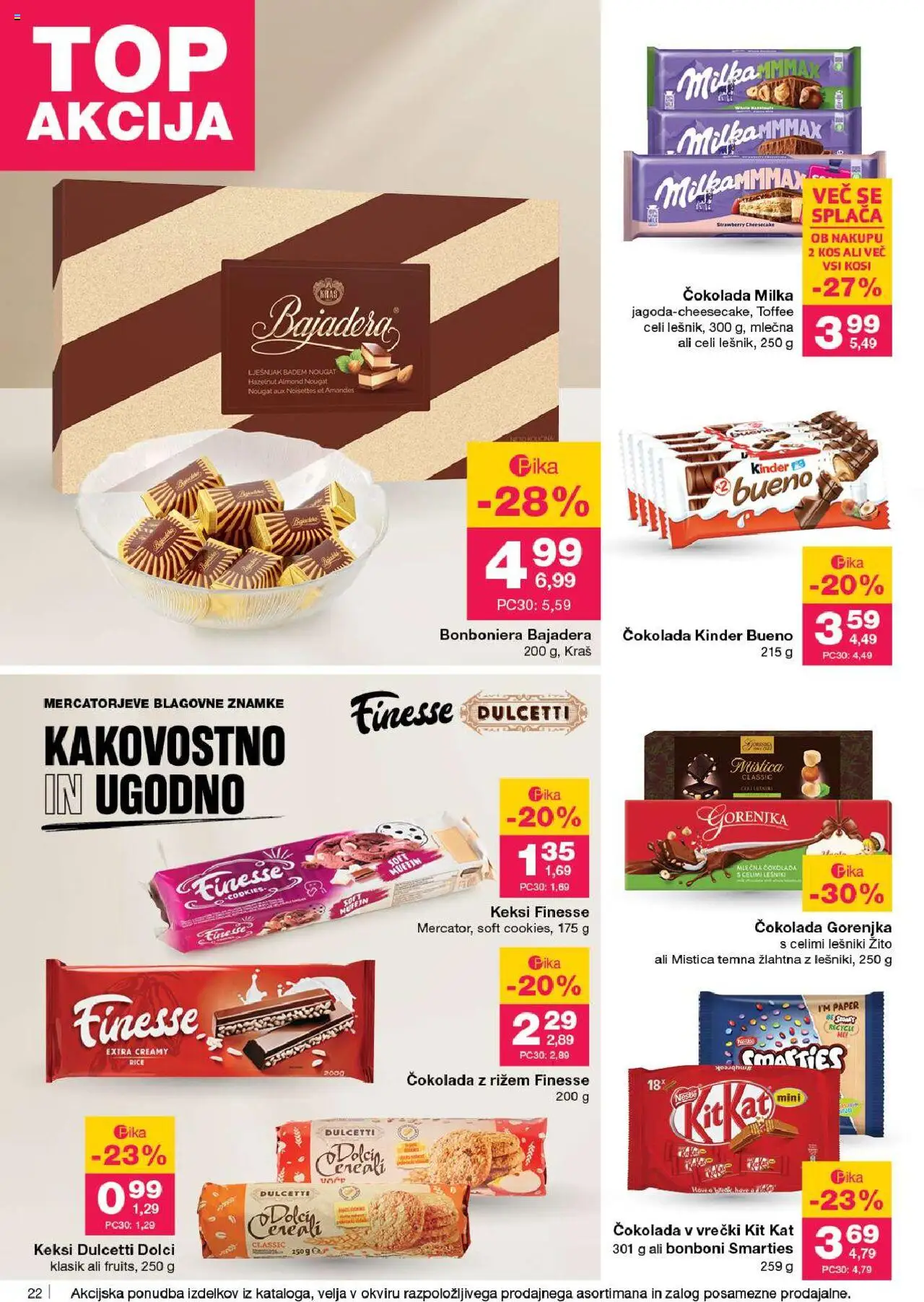 Novi Mercator katalog ponudbe – veljaven od 18.09.2025 | Stran: 22 | Izdelki: Keksi, Bonboni, Kos, Cokolada