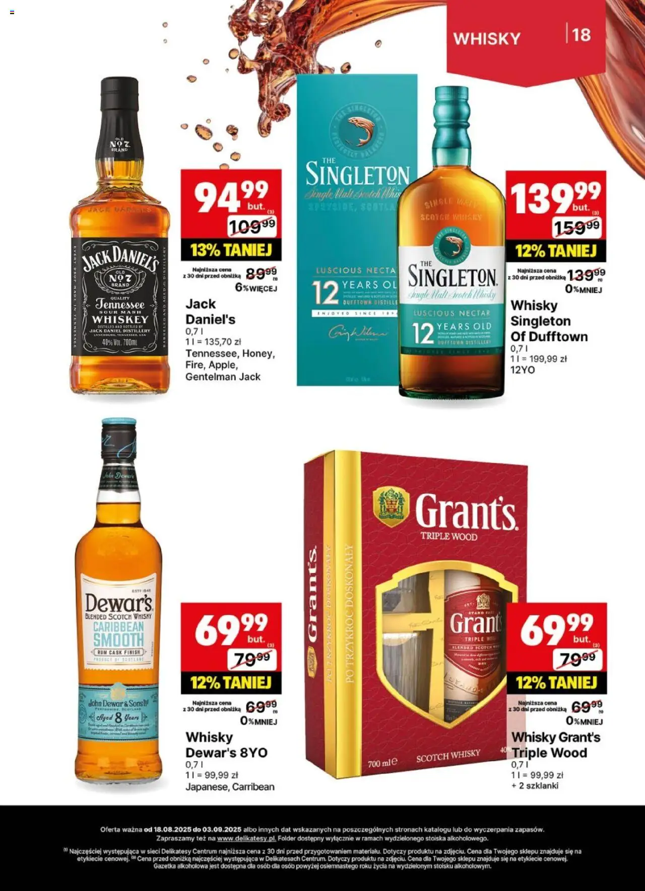 Delikatesy Centrum Gazetka - DeliBarek od 18.08.2025 | Strona: 18 | Produkty: Grant's, Delikatesy, Finish, Whisky