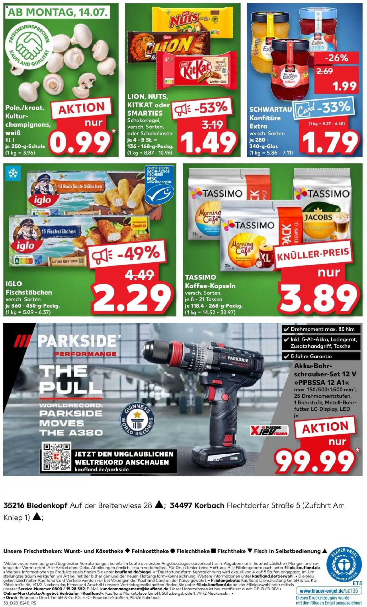 Kaufland prospekt Biedenkopf	 - gültig ab dem 13.07.2025 | Seite: 5 | Produkte: Tasche, Smarties, Fisch, Champignons