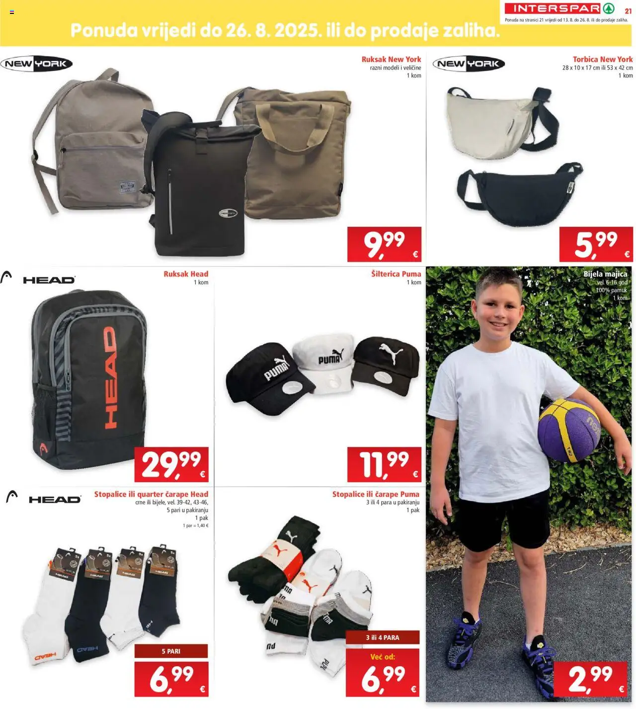 Interspar katalog | vrijedi od 13.08.2025 | Stranica: 21 | Proizvodi: Majica, Čarape, Torbica, Ruksak
