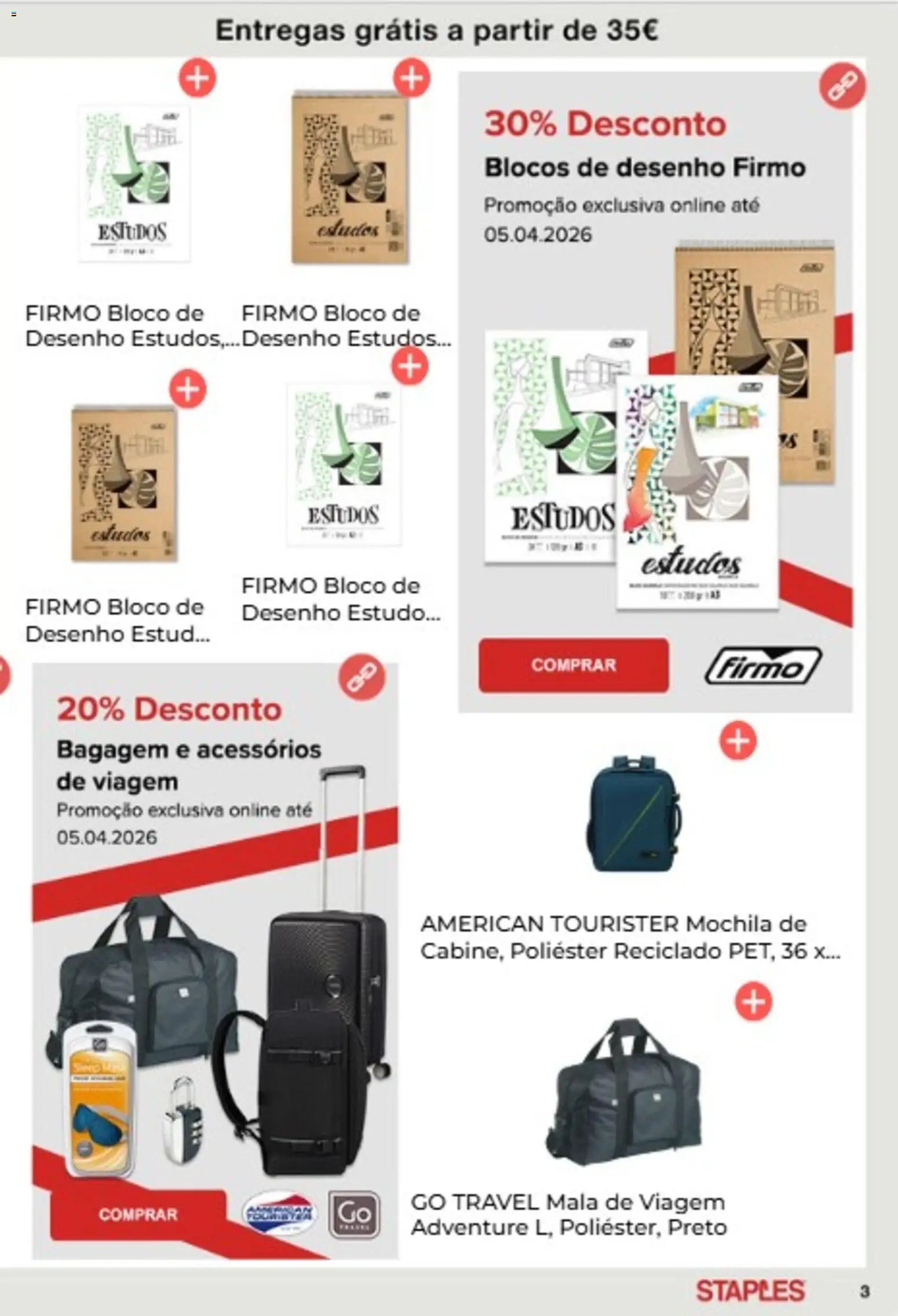Staples folheto │ válido de 16.03.2026 | Página: 3 | Produtos: Mochila, Mala de viagem