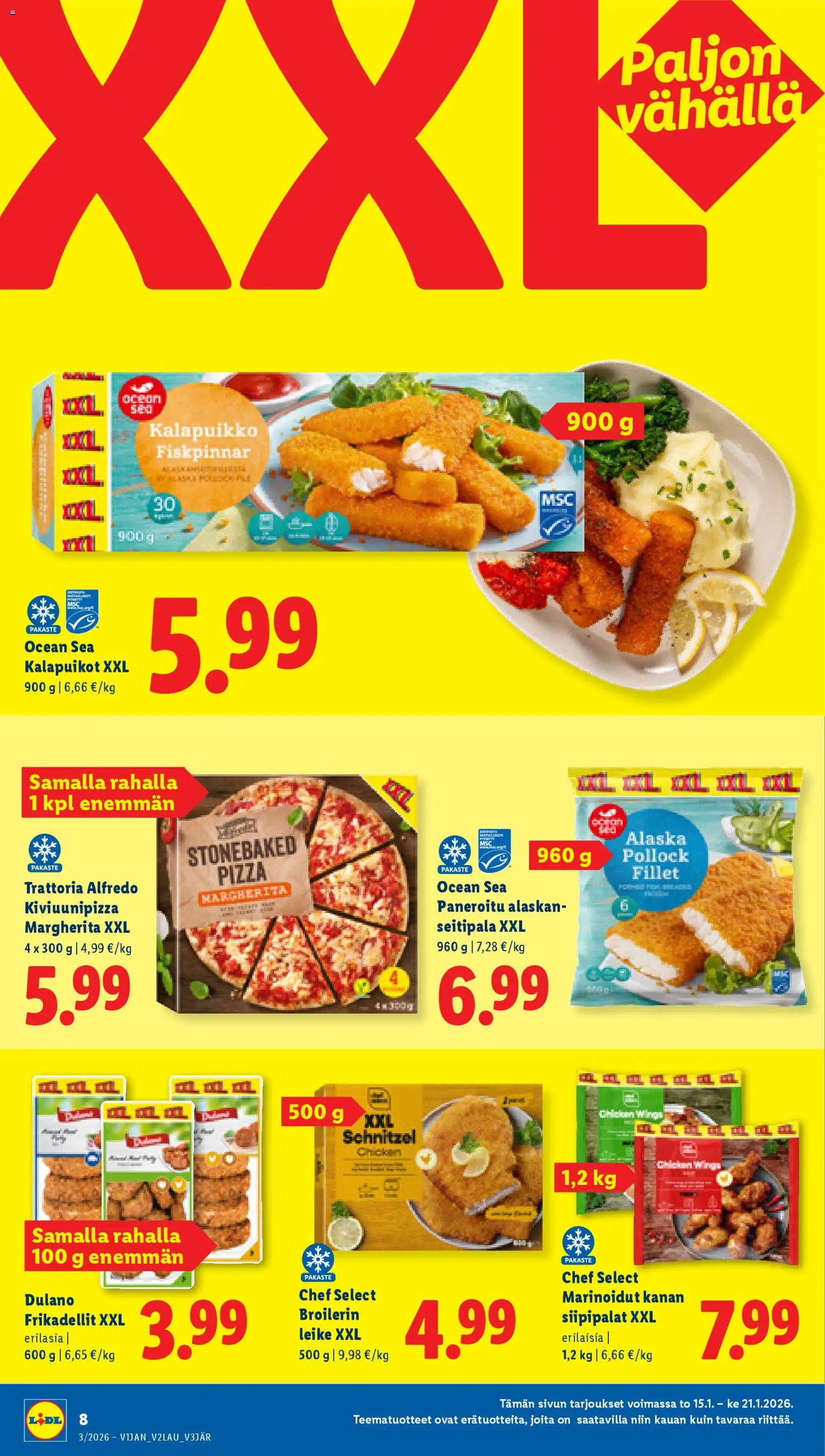 Lidl tarjoukset - Helsinki – voimassa 15.01.2026 alkaen | Sivu: 8 | Tuotteet: Kalapuikot, Pizza