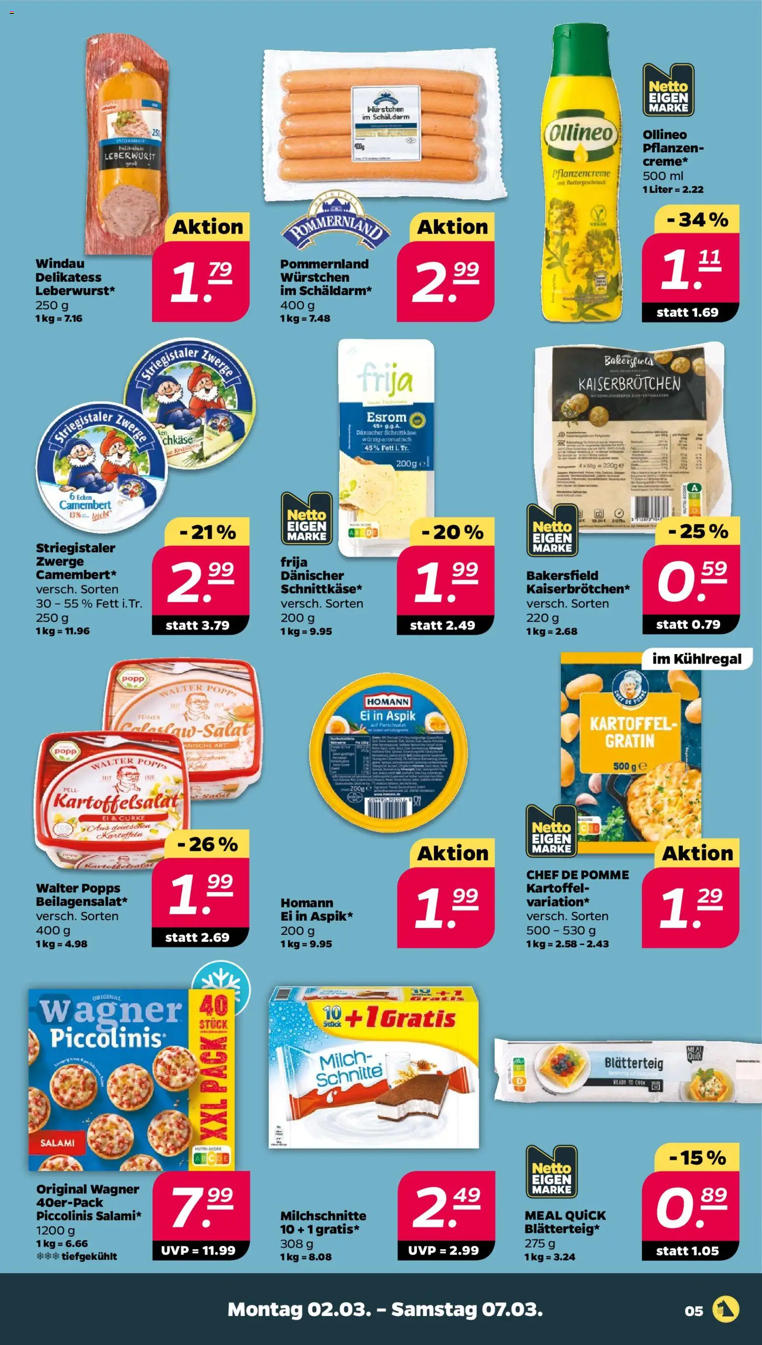 Netto Prospekt 	 – gültig ab 02.03.2026 | Seite: 5 | Produkte: Milch, Piccolinis, Salami, Schal