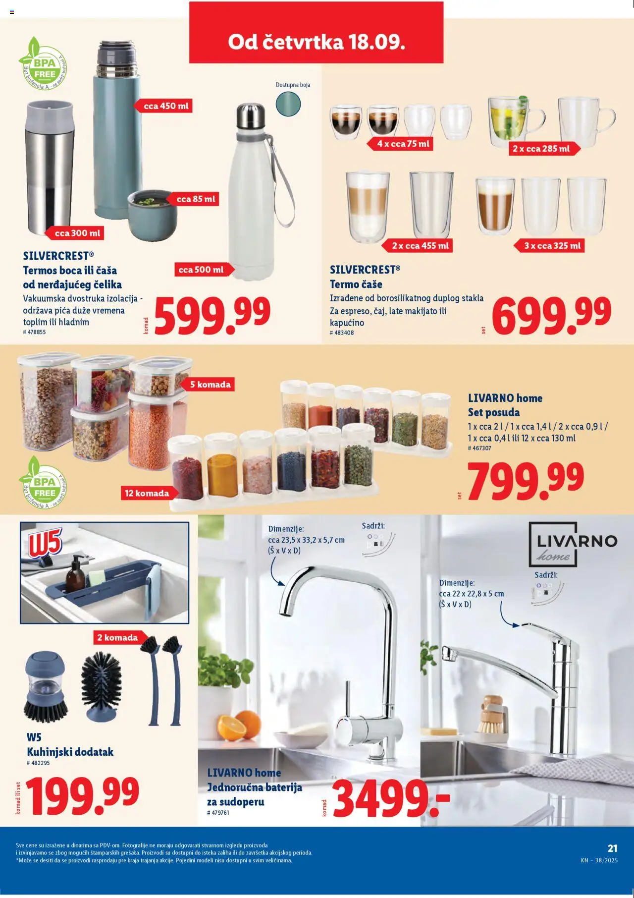 Lidl katalog - važi od 18.09.2025 | Strana: 21 | Proizvode: W5, Termos, Baterija, Baterija za sudoperu