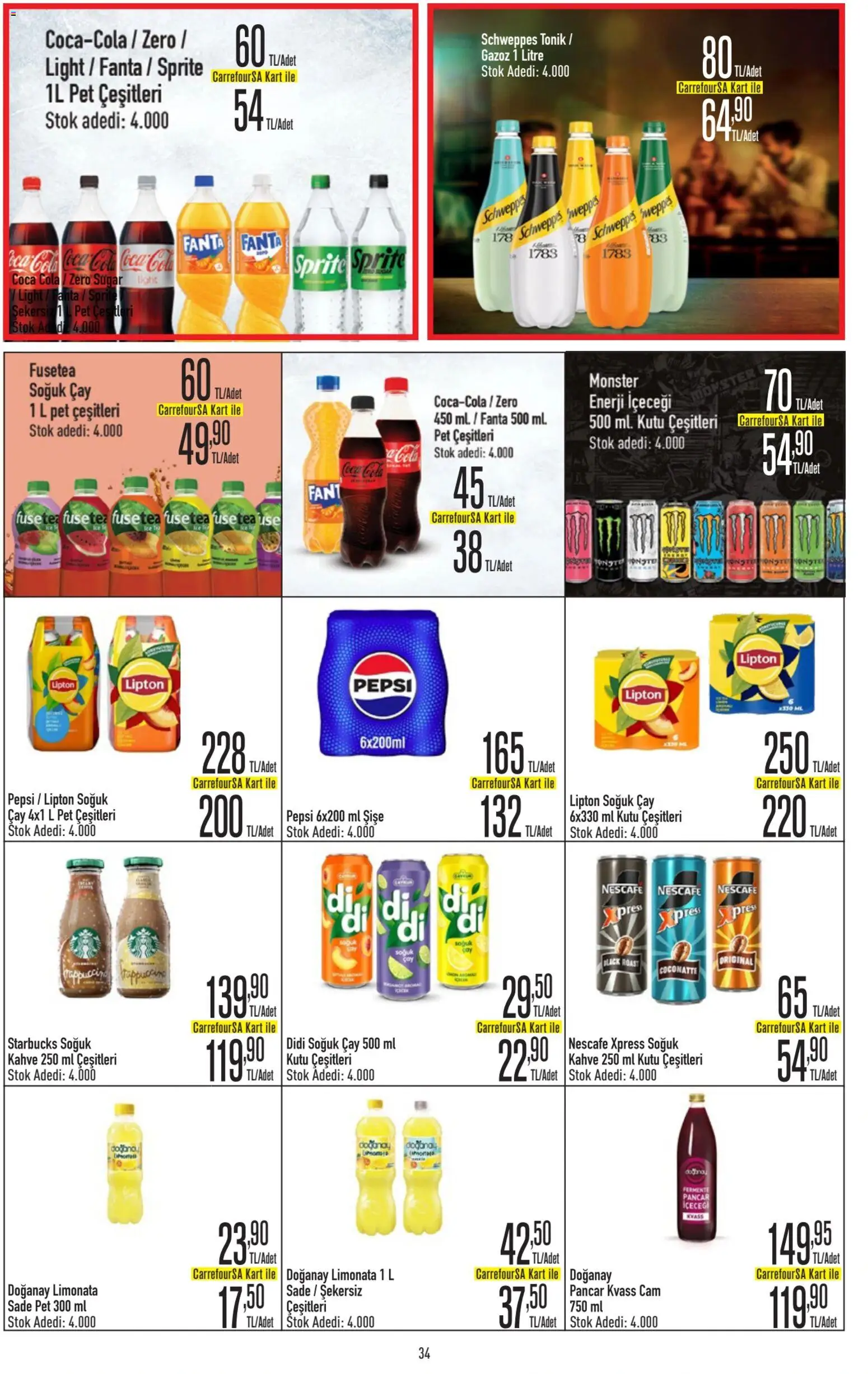 CarrefourSA Katalog - 15.01.2026 tarihinden itibaren geçerlidir | Sayfa: 34 | Ürünler: Limonata, Kutu, Enerji içeceği, Soğuk çay
