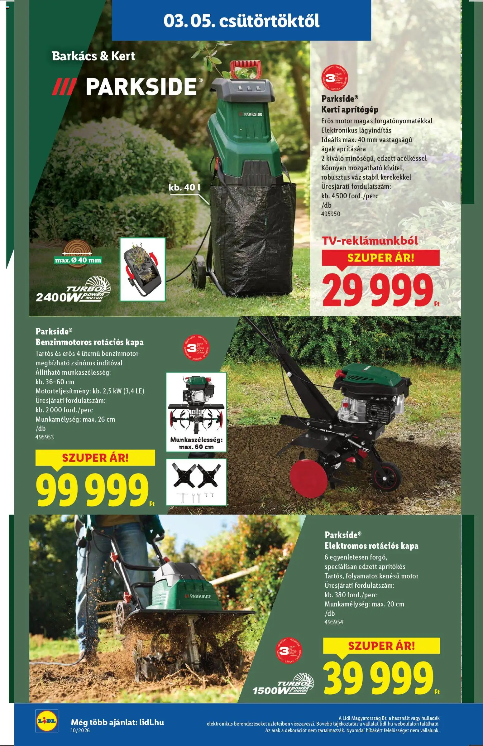 Lidl akciós ujság - amely érvényes a következő dátumtól: 05.03.2026 | Oldal: 4 | Termékek: Parkside, Aprítógép