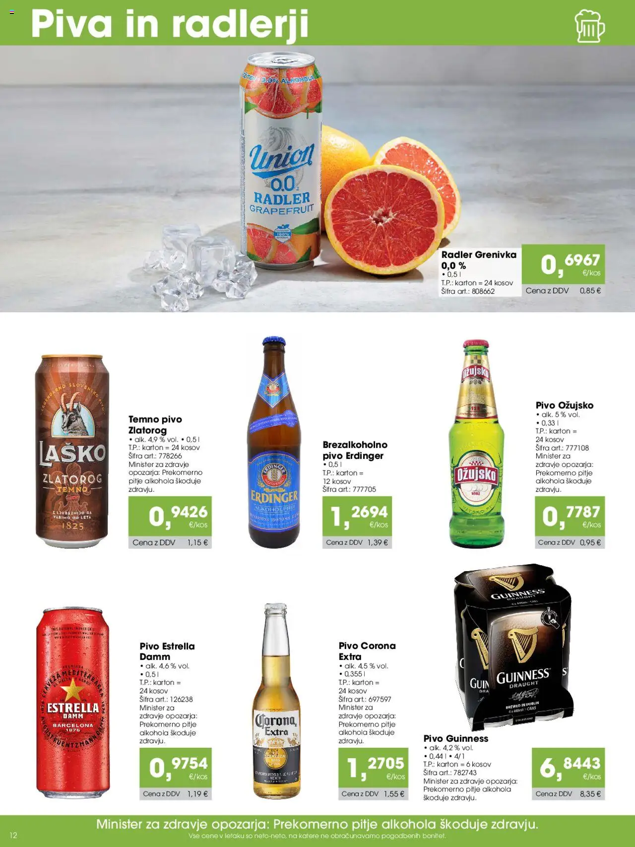 Tuš katalog cash & carry trgovec │ velja od 07.08.2025 | Stran: 12 | Izdelki: Radler, Pivo, Grenivka