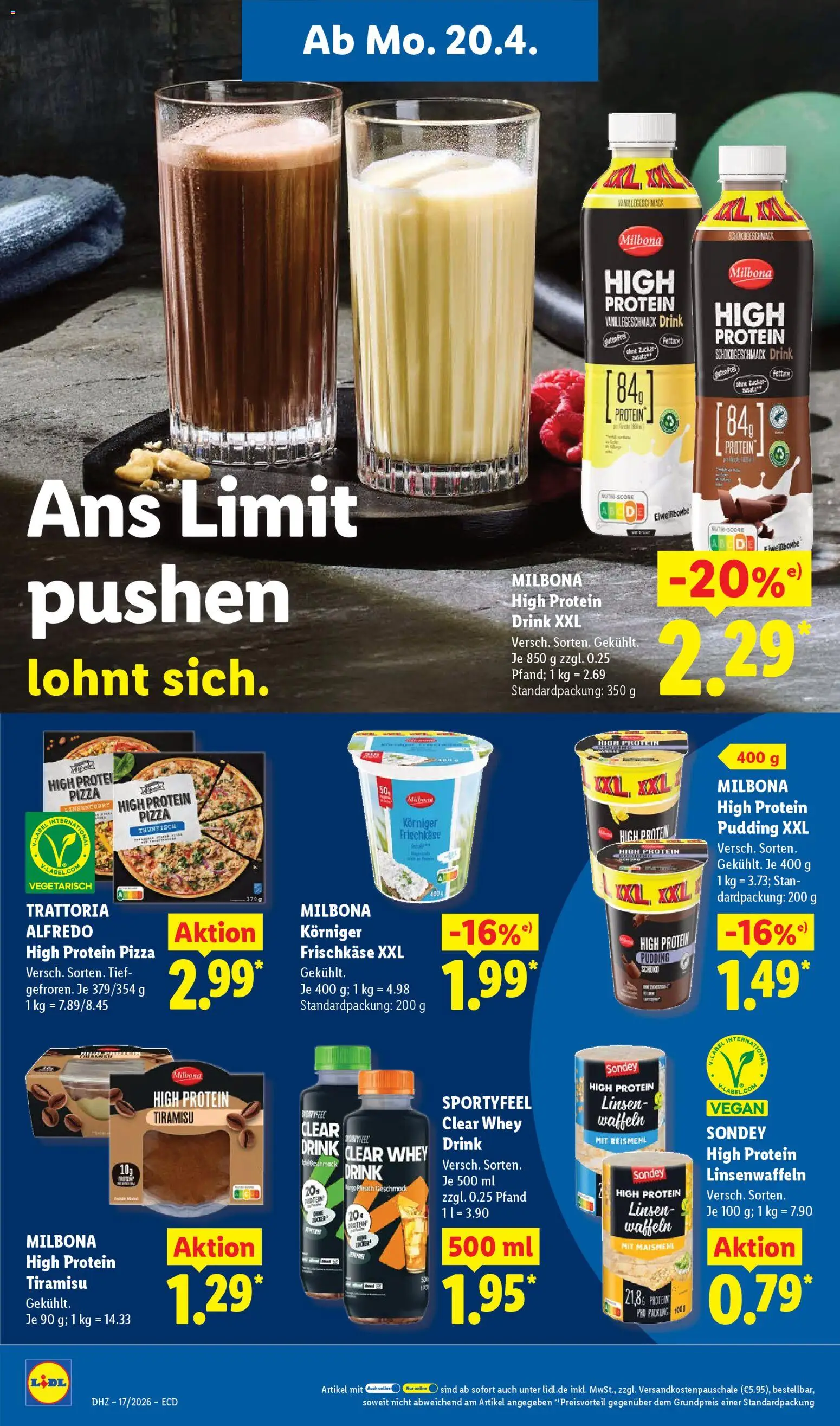 Lidl Prospekt – gültig ab 20.04.2026 | Seite: 20 | Produkte: Thunfisch, Pudding, Waffeln, Pizza