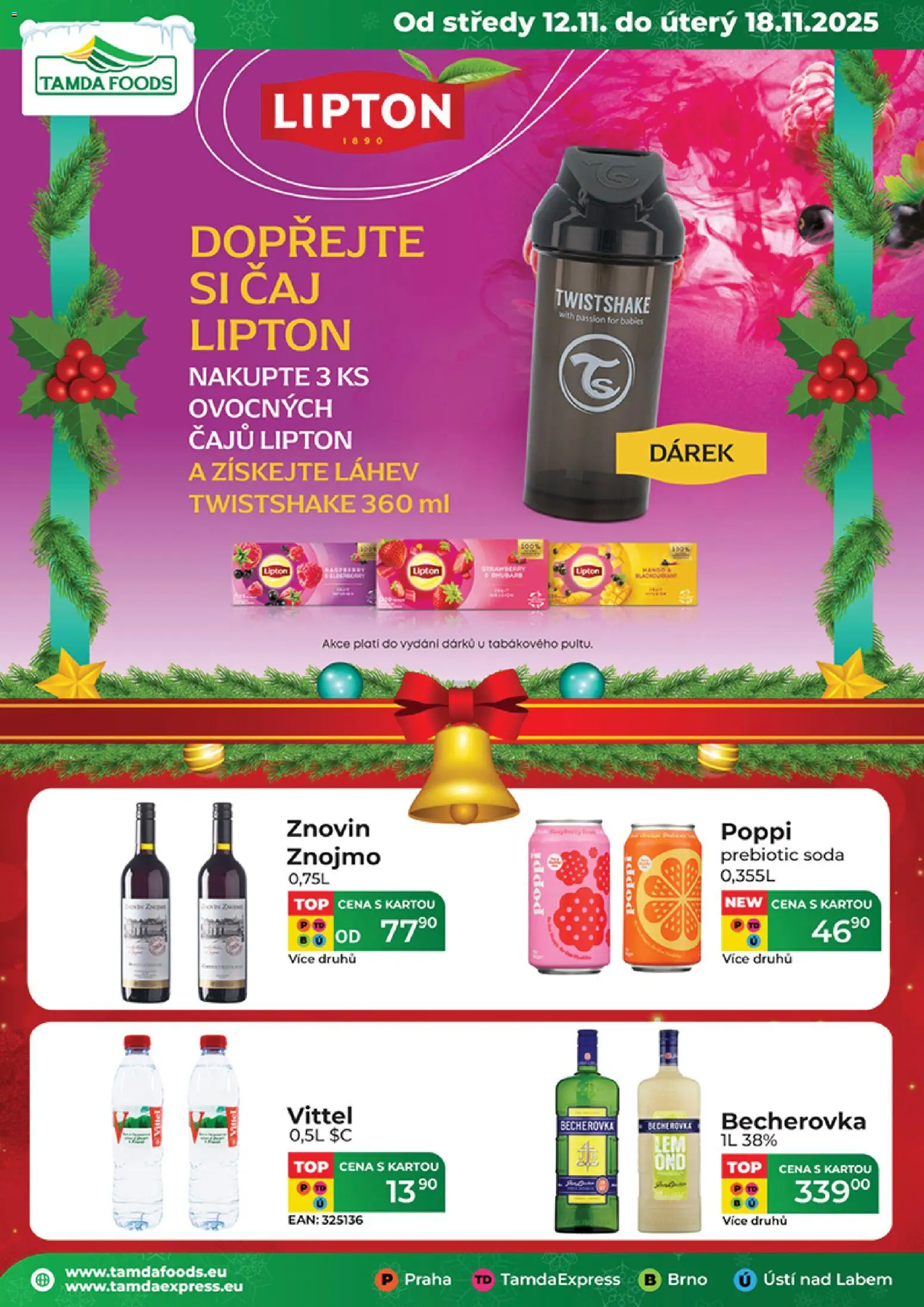 Tamda Foods leták od 12.11.2025 | Strana: 1 | Produkty: Čaj, Becherovka, Láhev