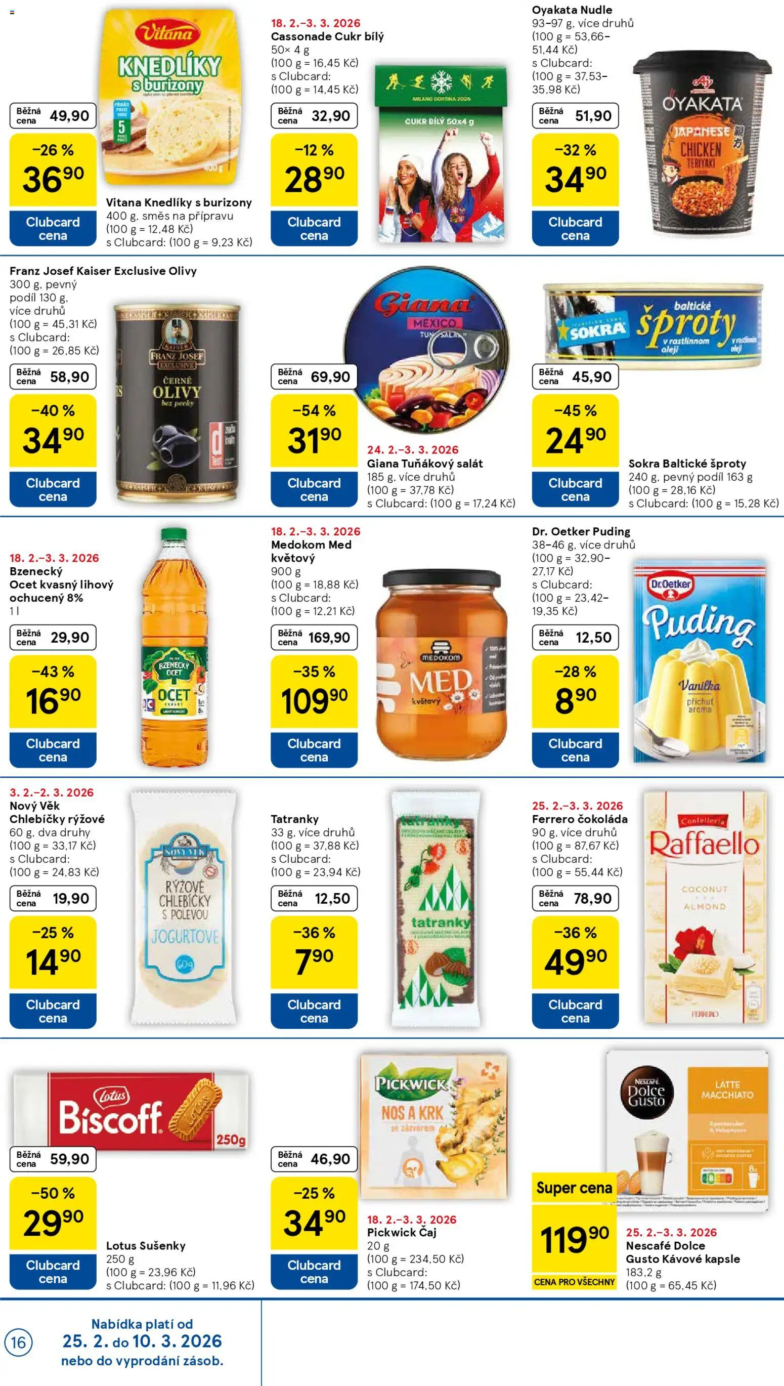 Tesco leták - Hypermarket od 25.02.2026 | Strana: 16 | Produkty: Čaj, Kávové kapsle, Puding, Tuňákový salát