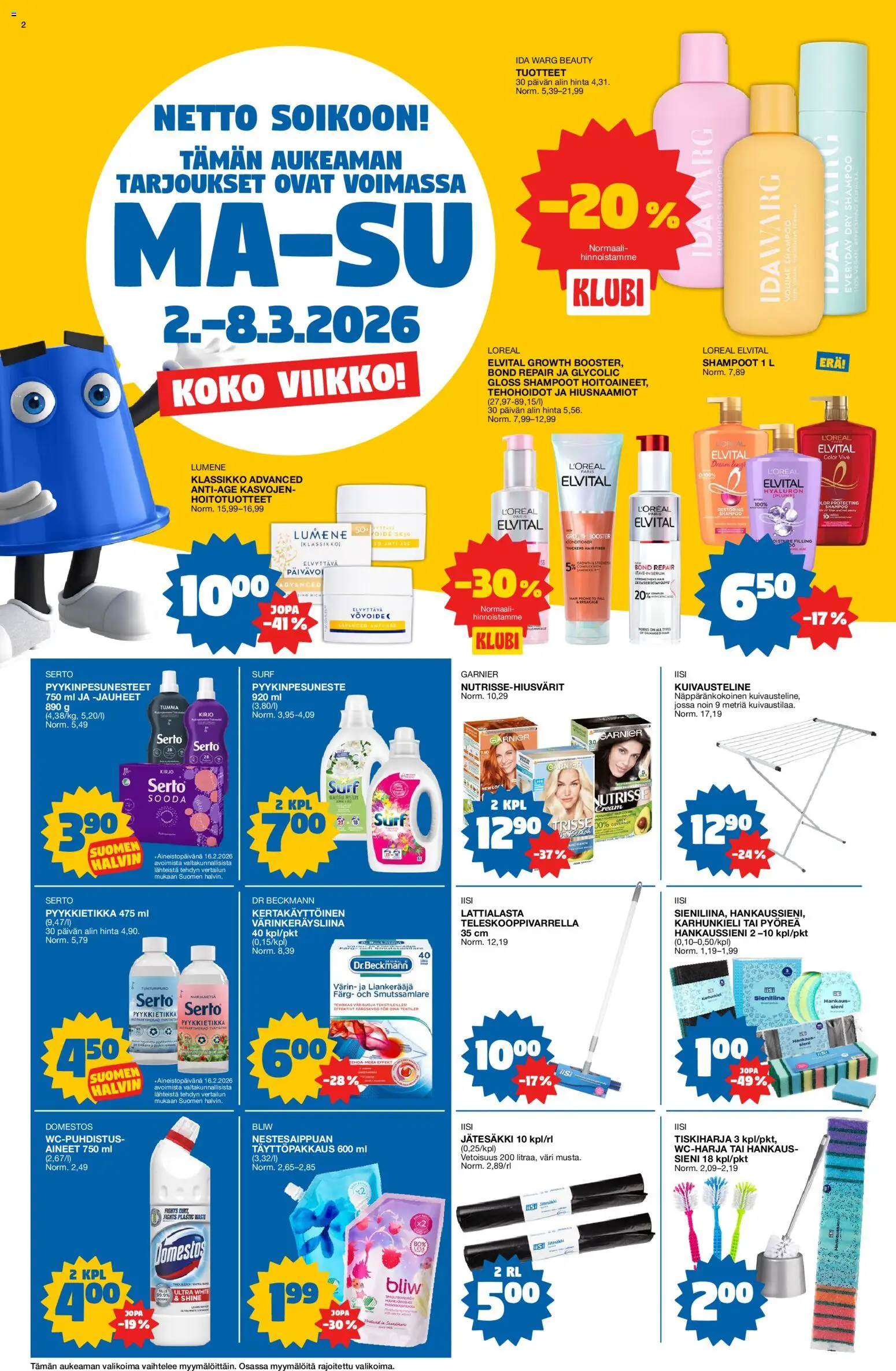 Tokmanni tarjoukset – voimassa 02.03.2026 alkaen | Sivu: 2 | Tuotteet: Sieni, Shampoo, Yövoide, Tiskiharja