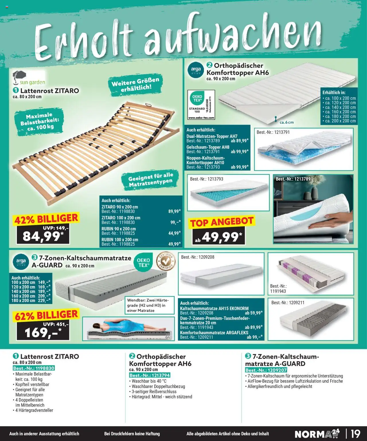 Norma Bestellmagazin  gültig ab 01.10.2025 | Seite: 19 | Produkte: Matratze, Lattenrost