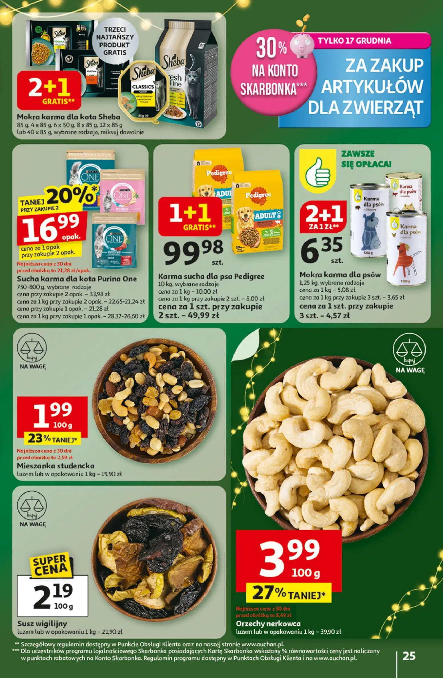 Auchan Gazetka - Święta jak babcię kocham Hipermarket od 11.12.2025 | Strona: 25 | Produkty: Pedigree, Karma dla kota, Orzechy, Karma dla psów