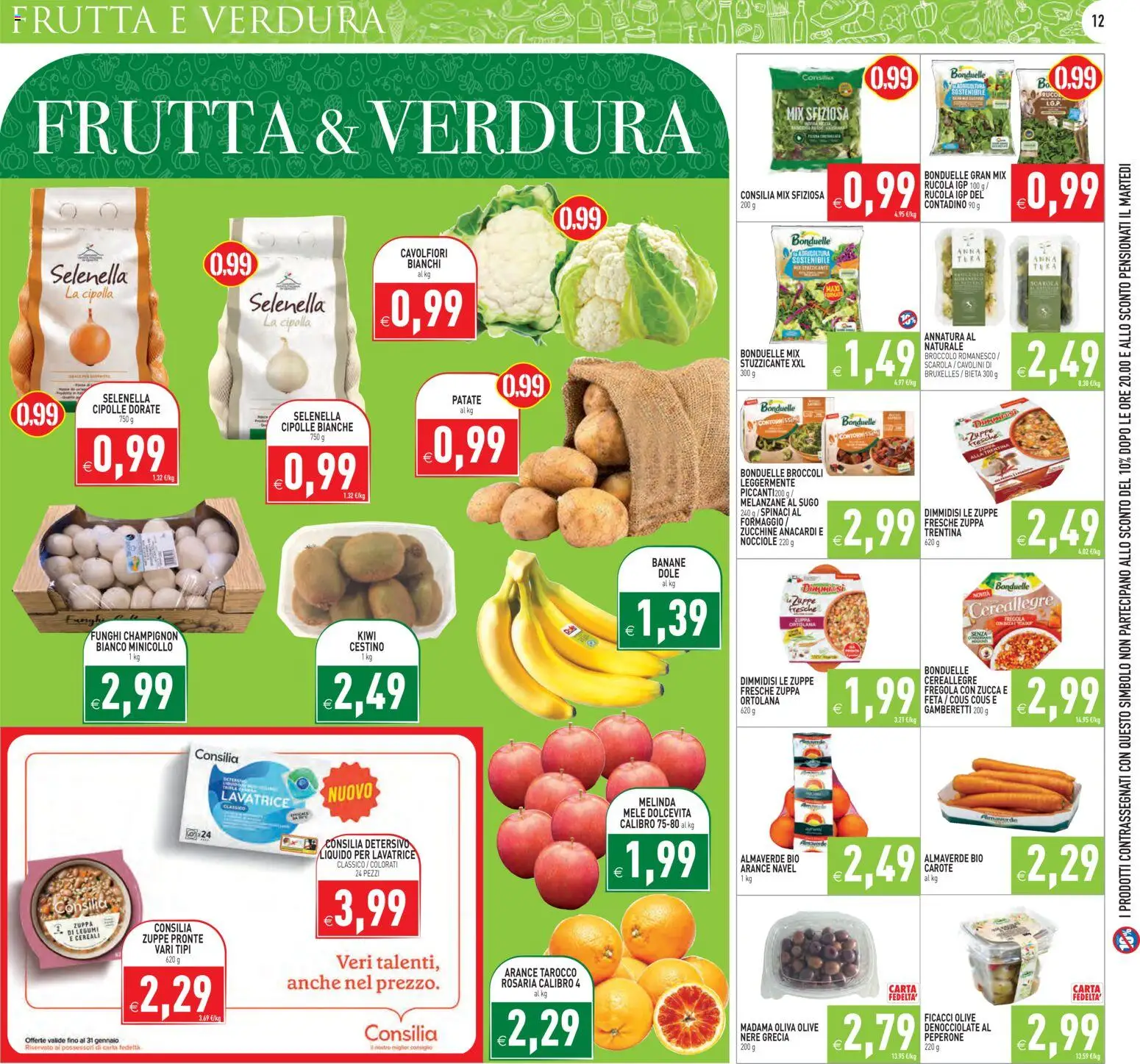 Volantino PIM Supermercati del 16.01.2026 | Pagina: 12 | Prodotti: Arance, Kiwi, Olive, Cestino