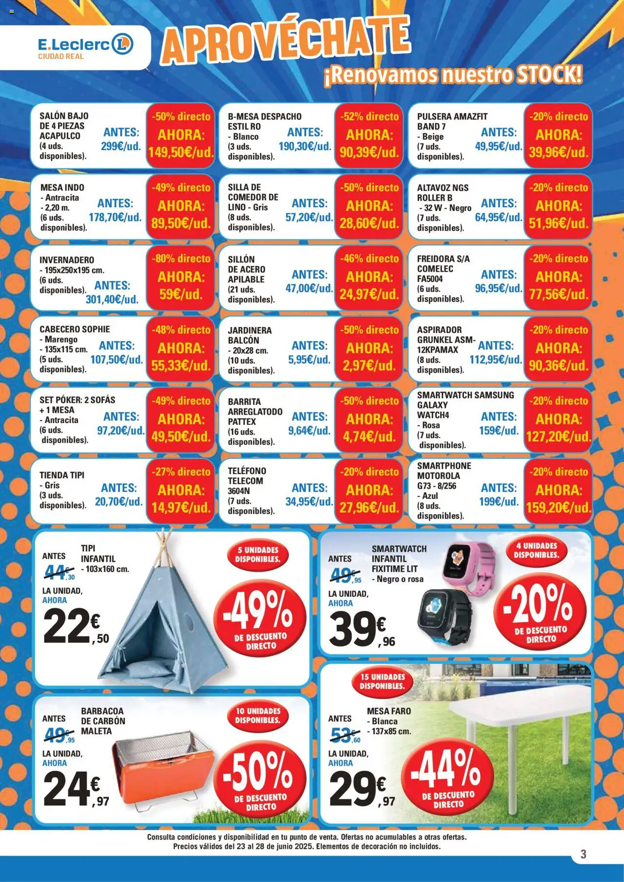 E.Leclerc folleto │ válido desde el 23.06.2025 | Página: 3 | Productos: Jardinera, Altavoz, Mesa, Silla
