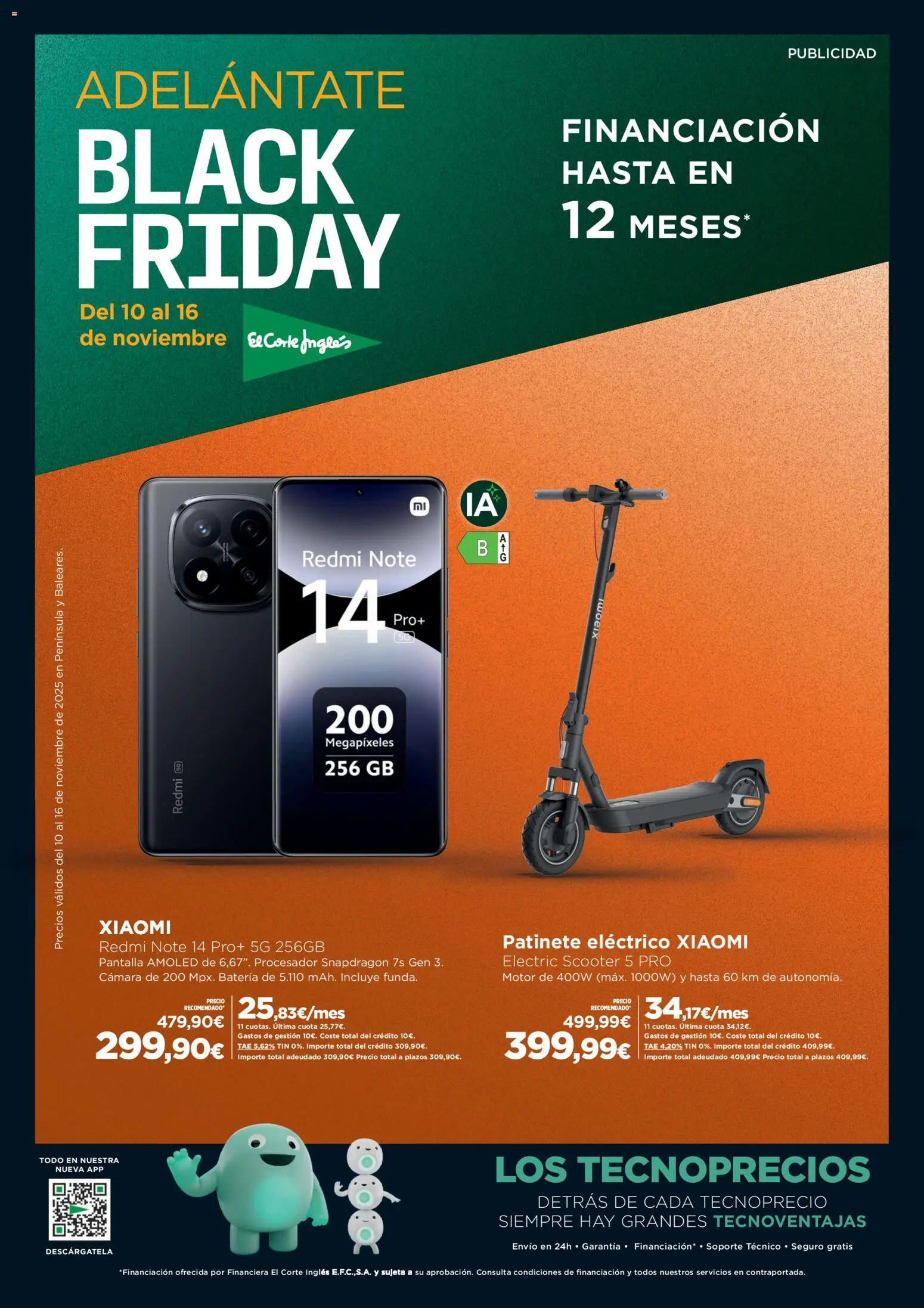 El Corte Inglés Black Friday │ válido desde el 10.11.2025 | Página: 1 | Productos: Patinete, Cámara, Ελιές, Batería