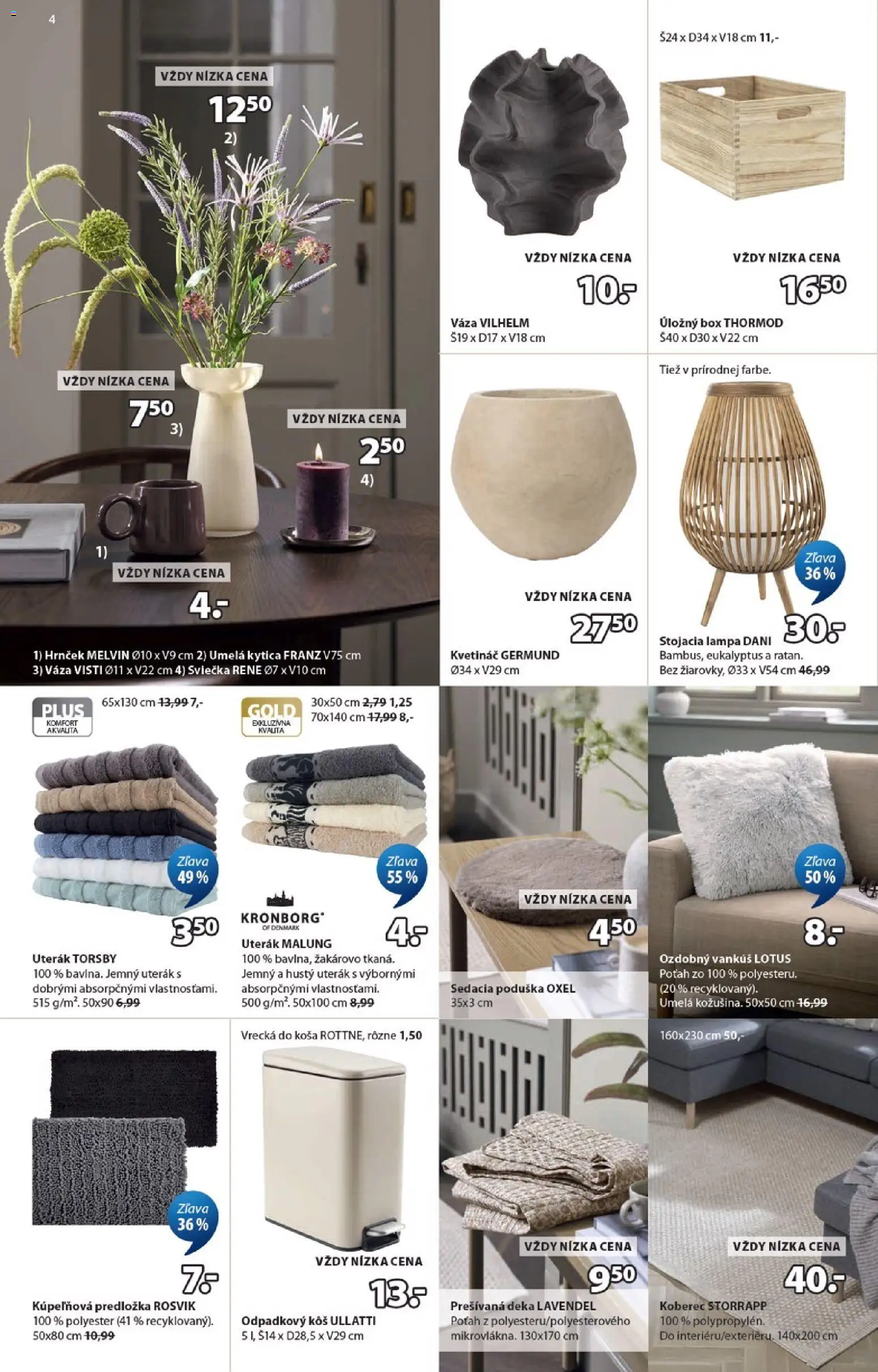 Nové JYSK akcie – leták je platný od 20.04.2026 | Strana: 4 | Produkty: Vankúš, Lampa, Koberec