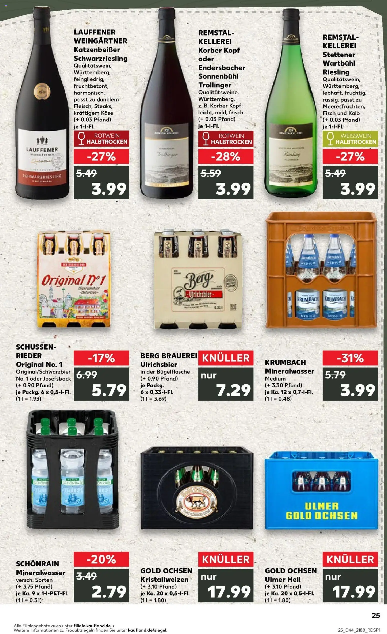 Kaufland prospekt Ulm	 – gültig ab 30.10.2025 | Seite: 25 | Produkte: Rotwein, Weißwein halbtrocken, Mineralwasser, Fisch
