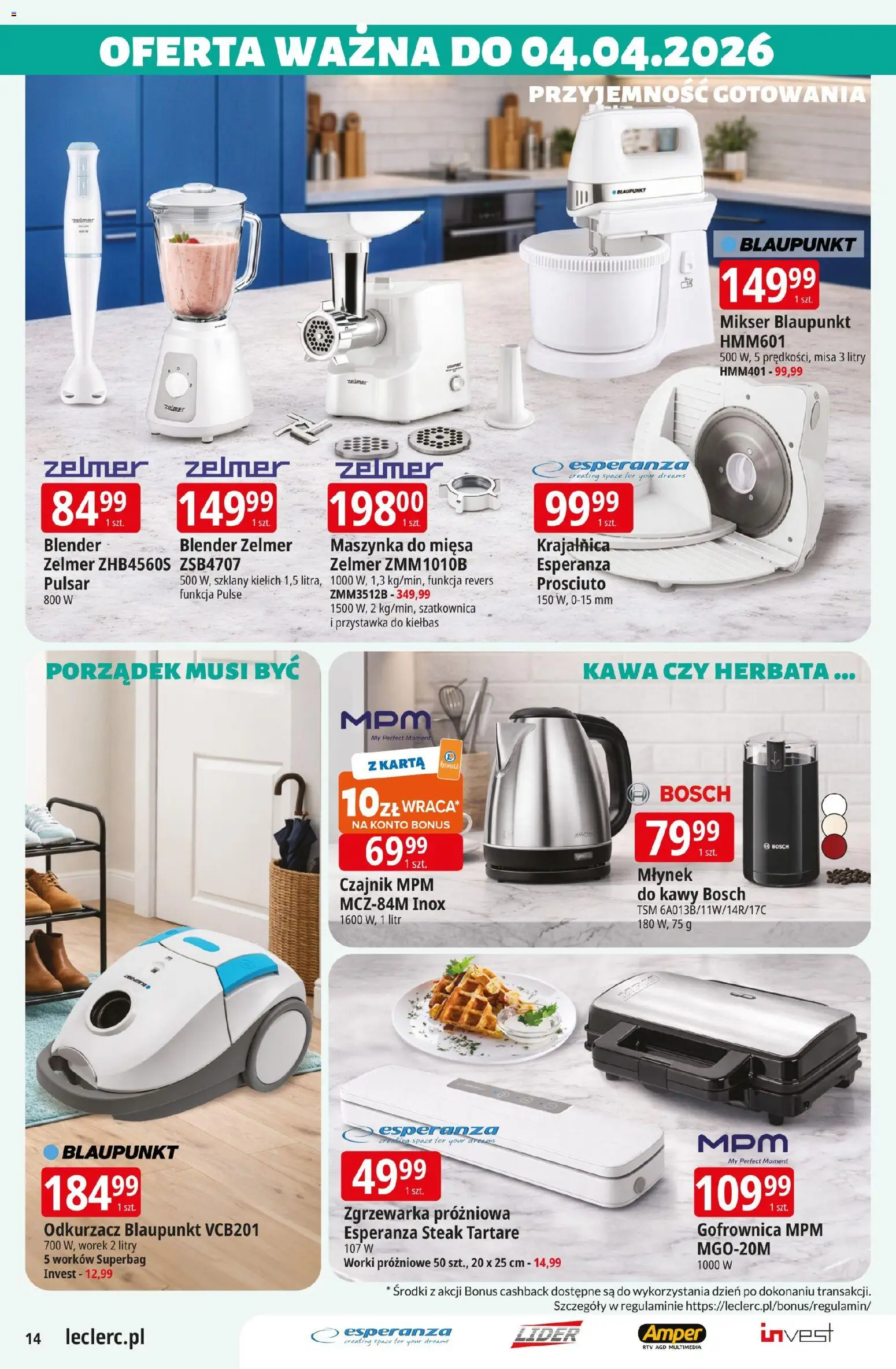 E.Leclerc gazetka - Radom od 17.03.2026 | Strona: 14 | Produkty: Odkurzacz, Młynek, Maszynka do mięsa, Herbata