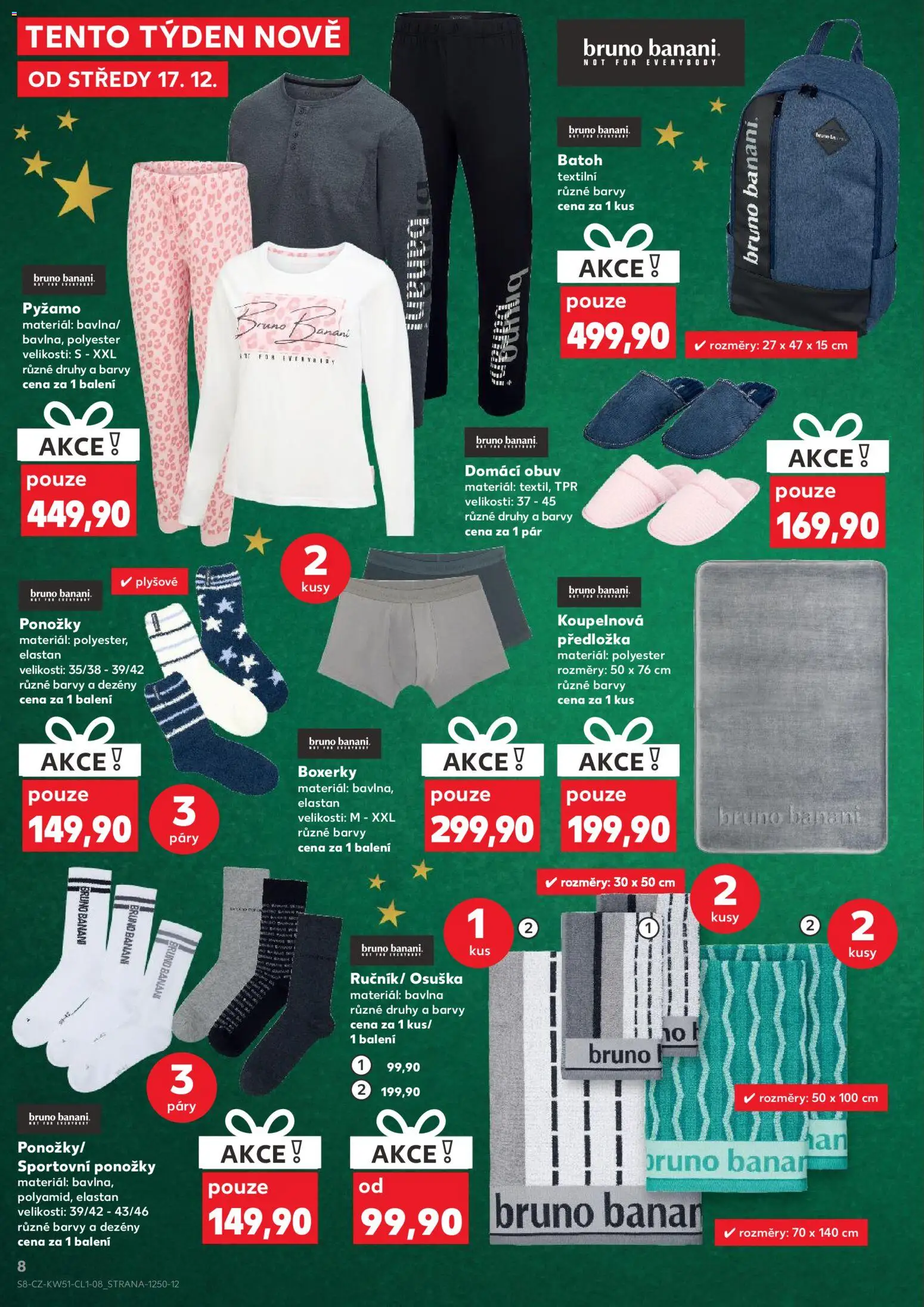 Kaufland leták - Plzeň Bory od 17.12.2025 | Strana: 8 | Produkty: Ponožky, Osuška, Obuv, Bruno Banani