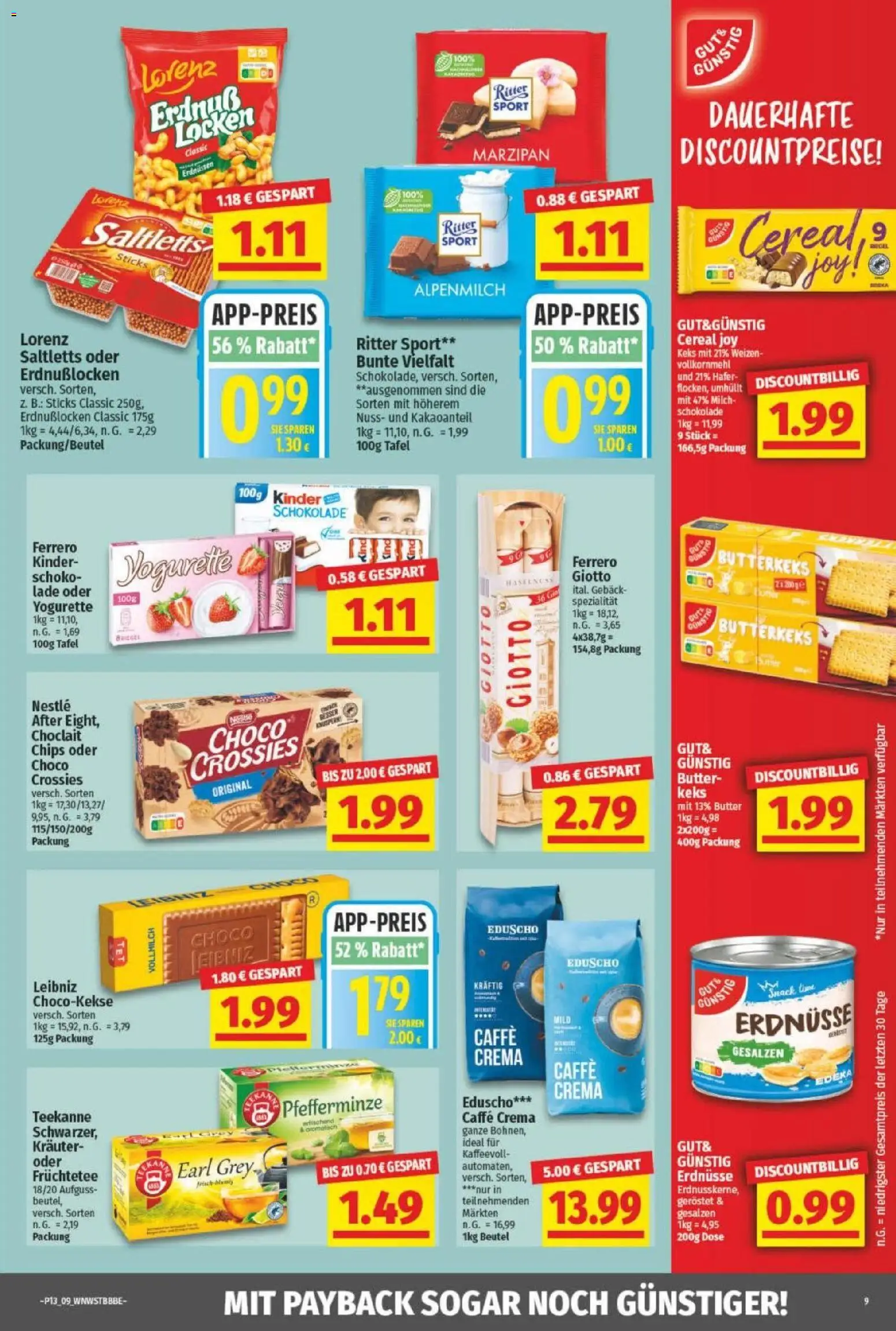 NP Discount Prospekt – gültig ab 23.03.2026 | Seite: 9 | Produkte: Schokolade, Ritter sport, Chips, Eduscho
