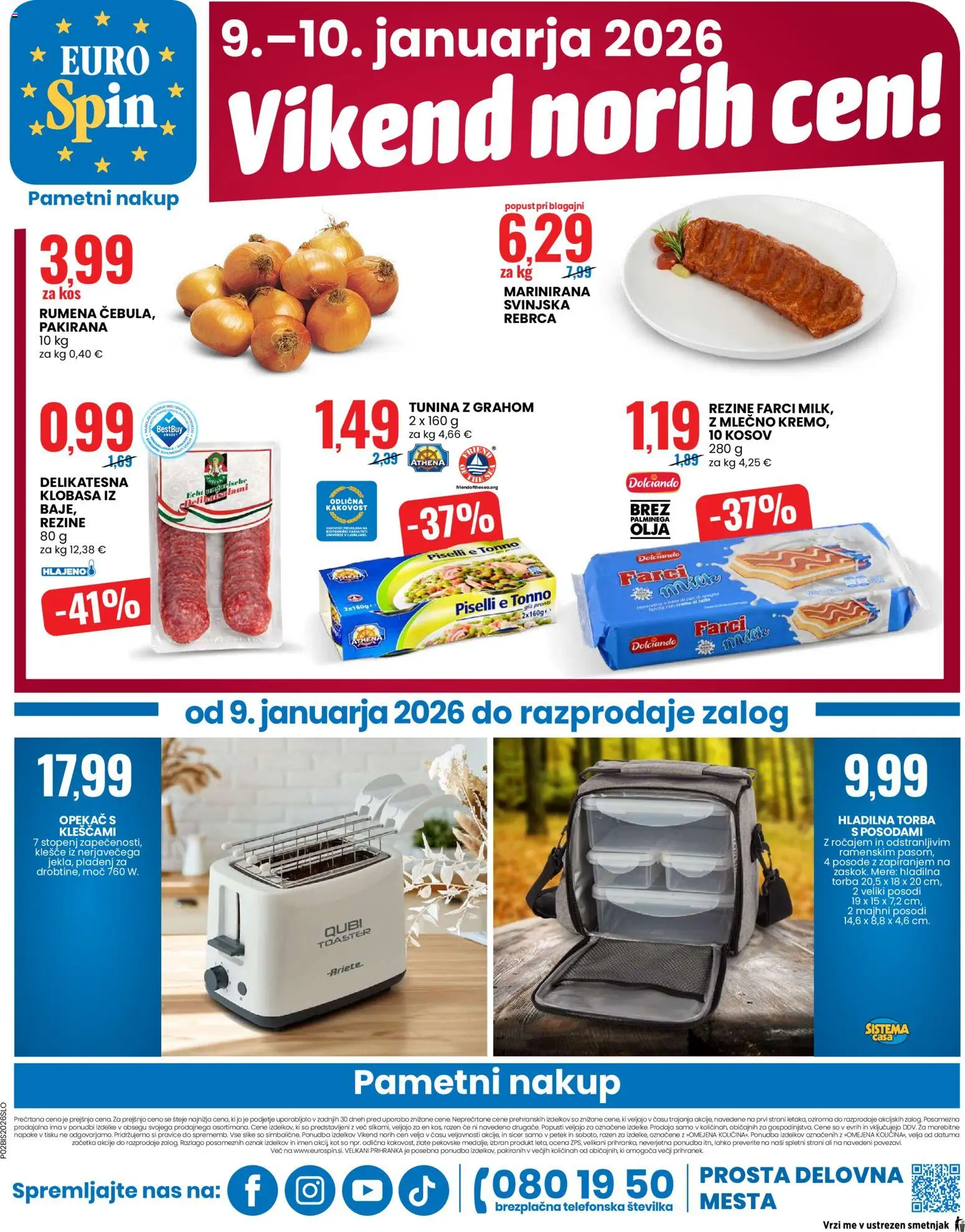 Novi Eurospin katalog ponudbe – veljaven od 08.01.2026 | Stran: 20 | Izdelki: Rebrca, Toaster, Tuna, Kos