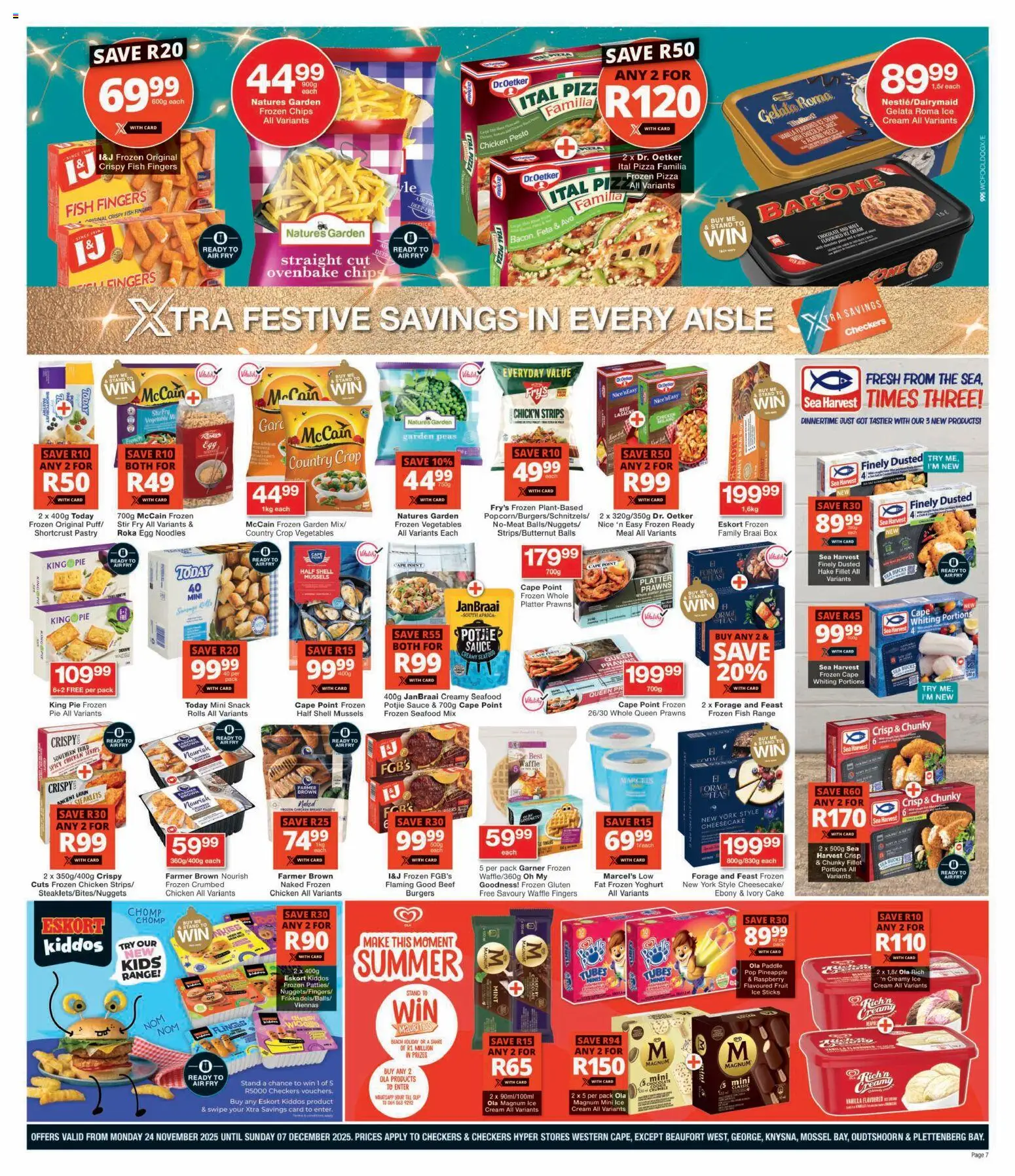 New Checkers catalogue – valid from 24.11.2025 | Page: 7 | Products: Pó talco, Frozen vegetables, Noodles, Burgers