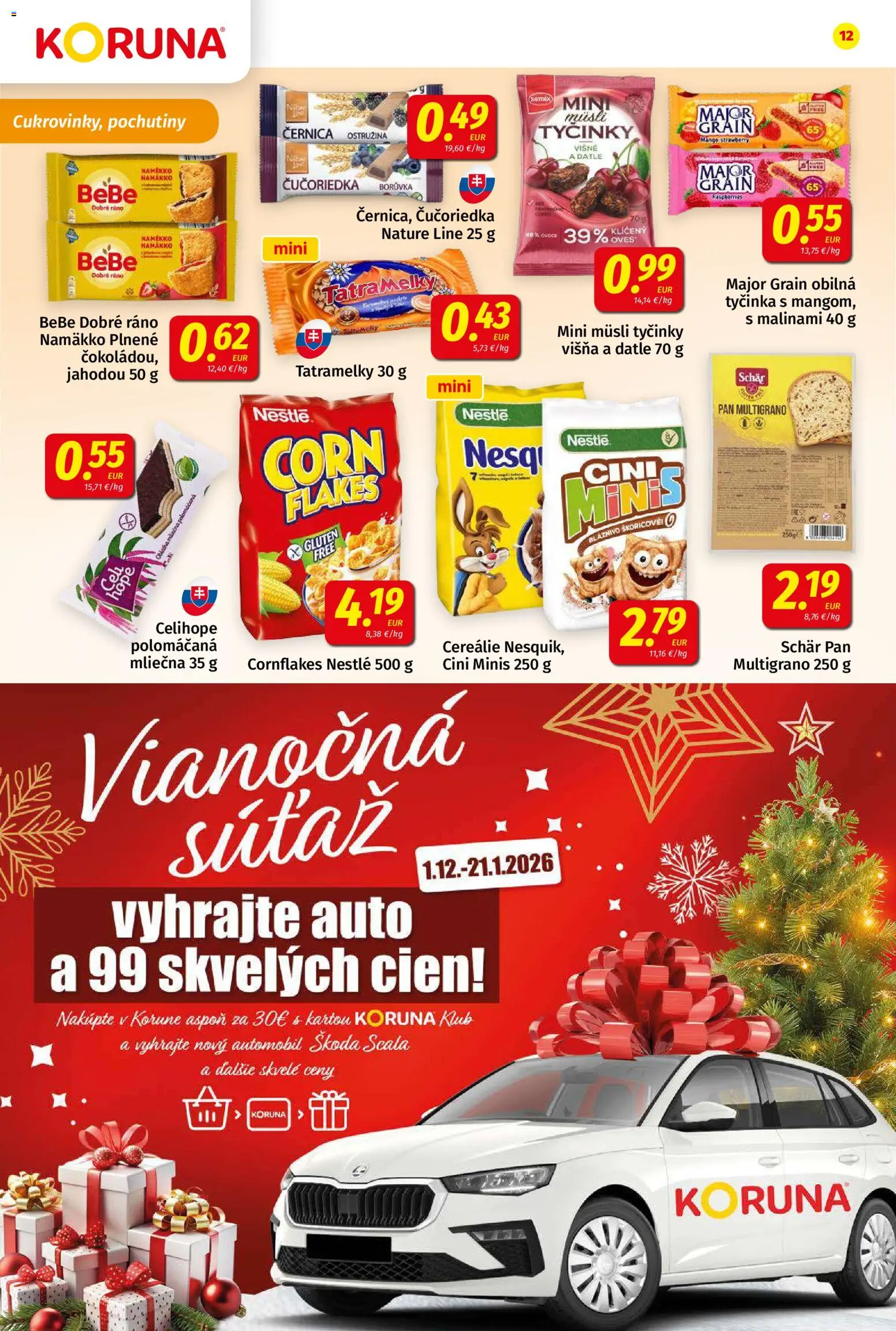 Nové Koruna akcie – leták je platný od 09.01.2026 | Strana: 12 | Produkty: BeBe Dobré ráno, Cini Minis, Cereálie, Višne