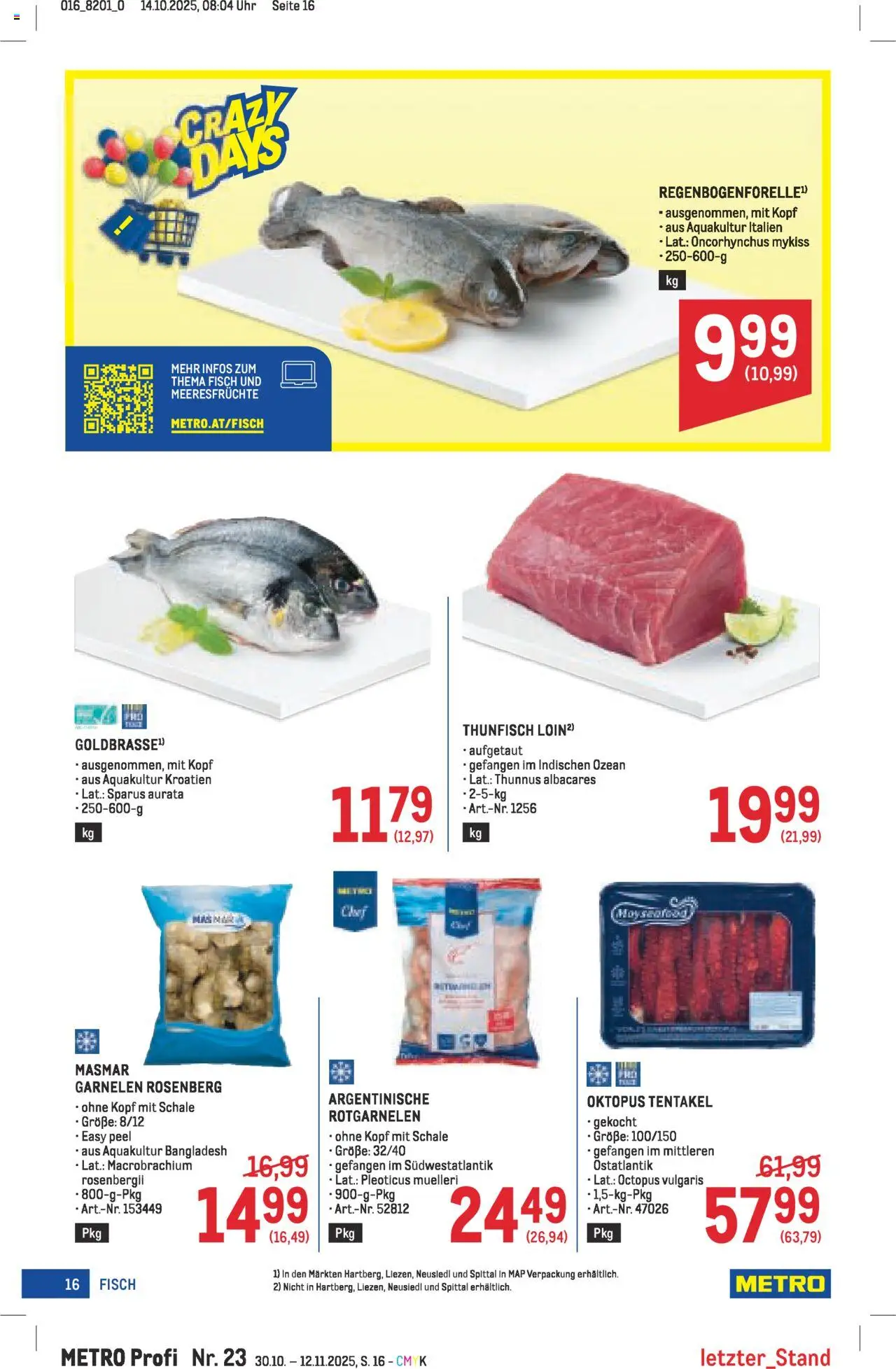 Metro angebote Profi gültig ab 30.10.2025 | Seite: 16 | Produkte: Meeresfrüchte, Uhr, Fisch