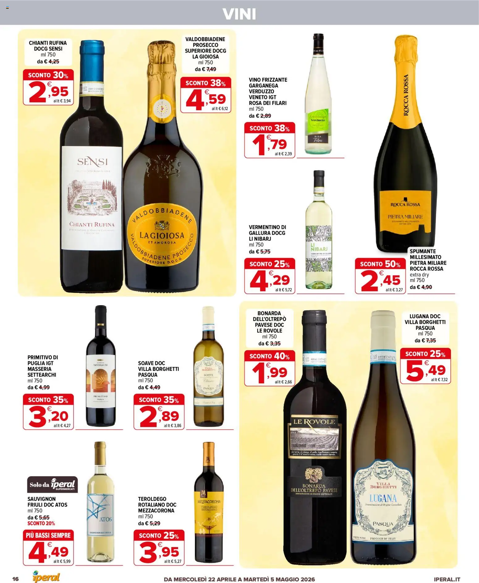 Volantino Iperal del 22.04.2026 | Pagina: 16 | Prodotti: Prosecco, Vino, Spumante