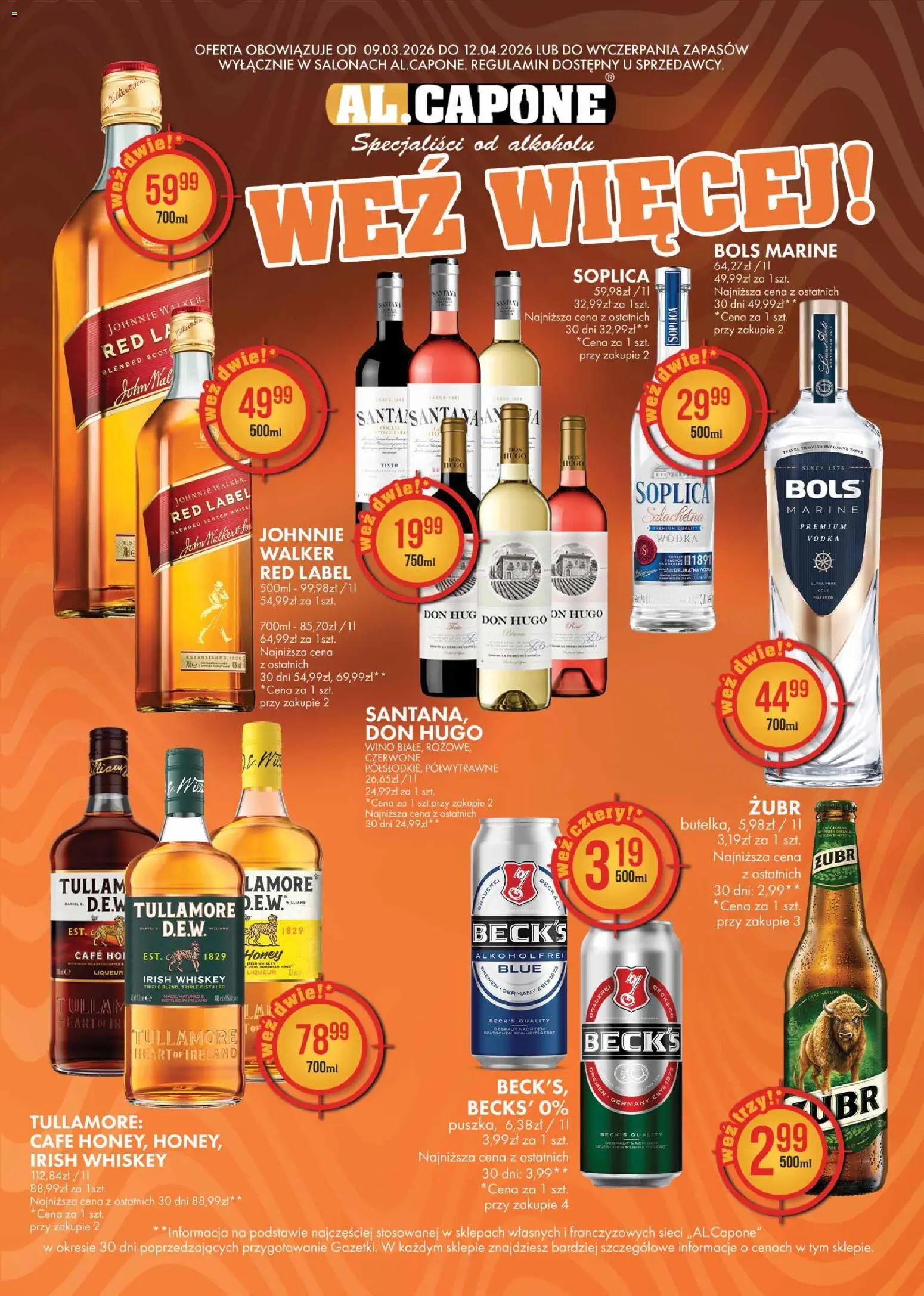Al.Capone gazetka od 09.03.2026 | Strona: 2 | Produkty: Red label, Vodka, Wino, Whisky