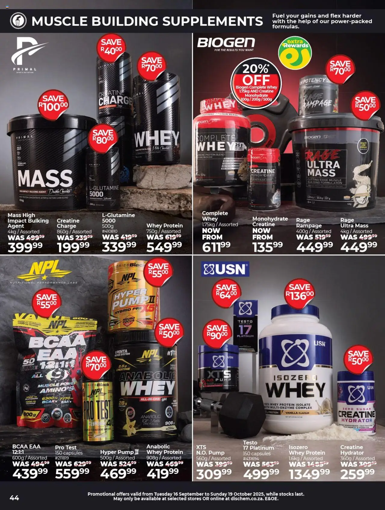 New Dis-Chem catalogue – valid from 16.09.2025 | Page: 44 | Products: Detergente líquido, Chocolate, Sugar, Supplements