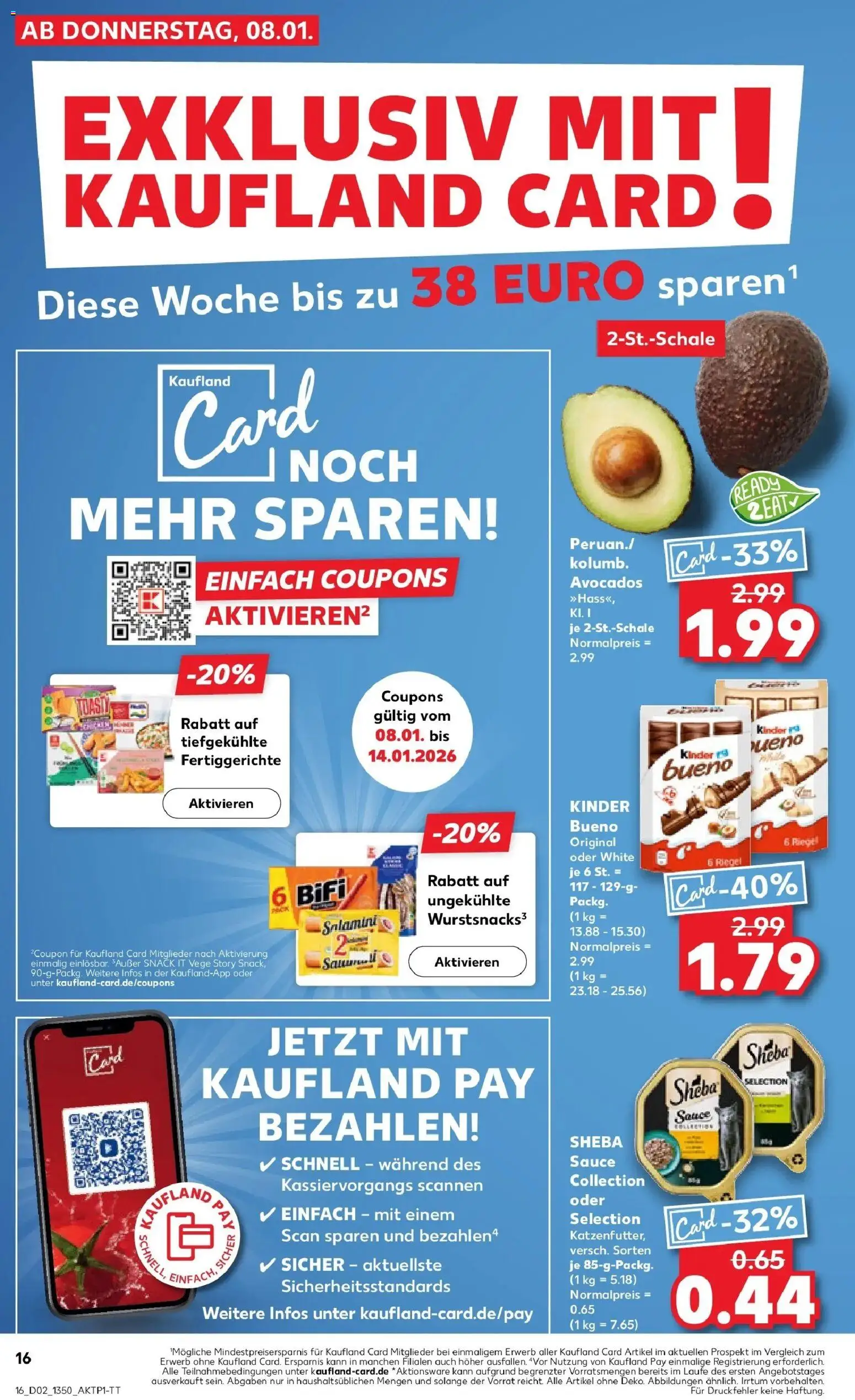 Kaufland prospekt Arnsberg	 – gültig ab 11.01.2026 | Seite: 16 | Produkte: Bifi, Kinder bueno, Fertiggerichte, Salami