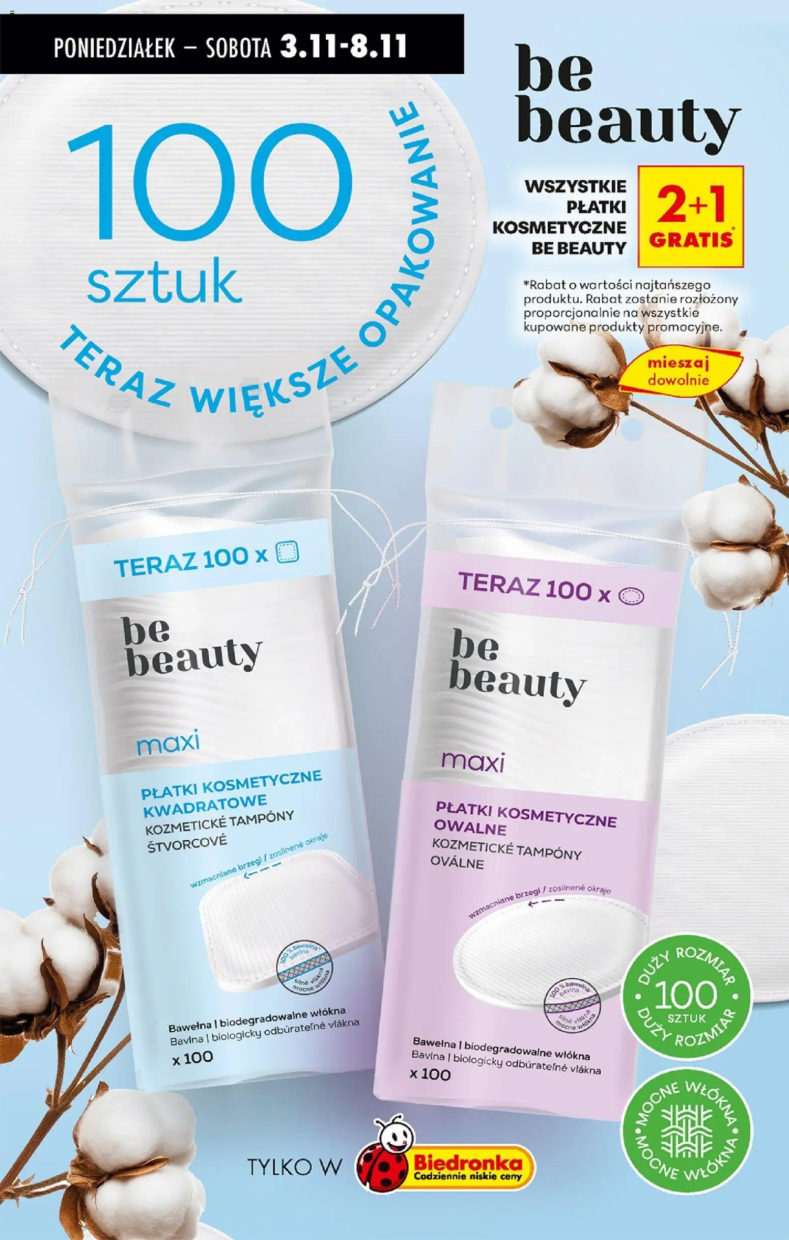 Biedronka gazetka od 03.11.2025 | Strona: 76 | Produkty: Tampony, Be beauty, Płatki kosmetyczne, Płatki
